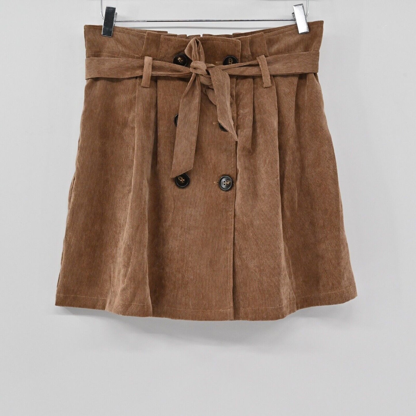 ALTARD STATE Skirt Womens Size L Brown Corduroy Button Front Paperbag Waist Mini