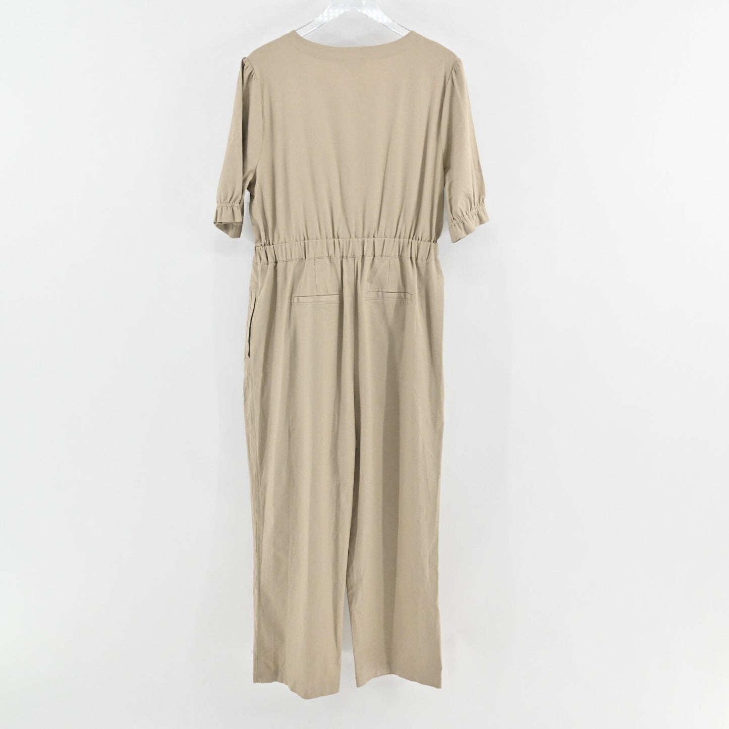 H by HALSTON Khaki Jumpsuit Womens Size L Button Tie Waist Wide Leg Casual
