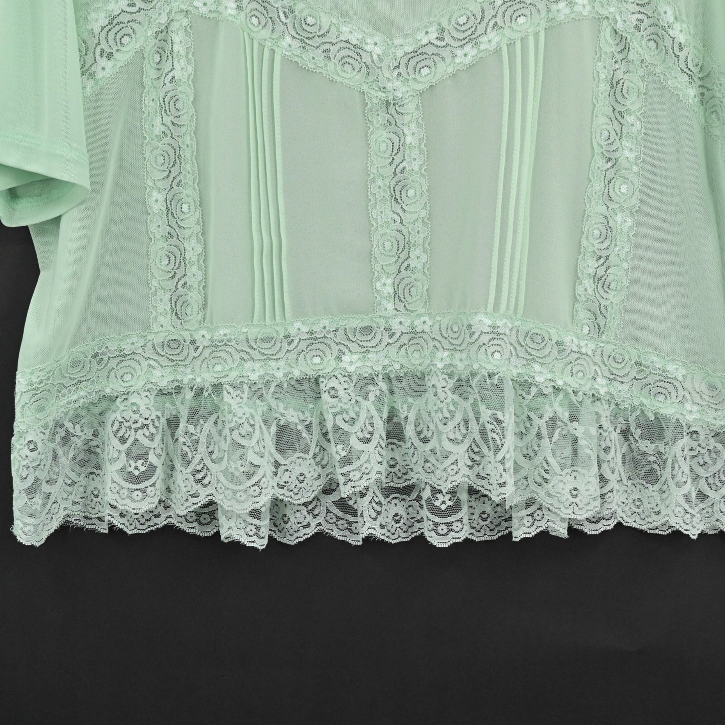 ANTHROPOLOGIE Green Lace Trim Top Womens Size L Dolan Sheer Oversize Boho Blouse