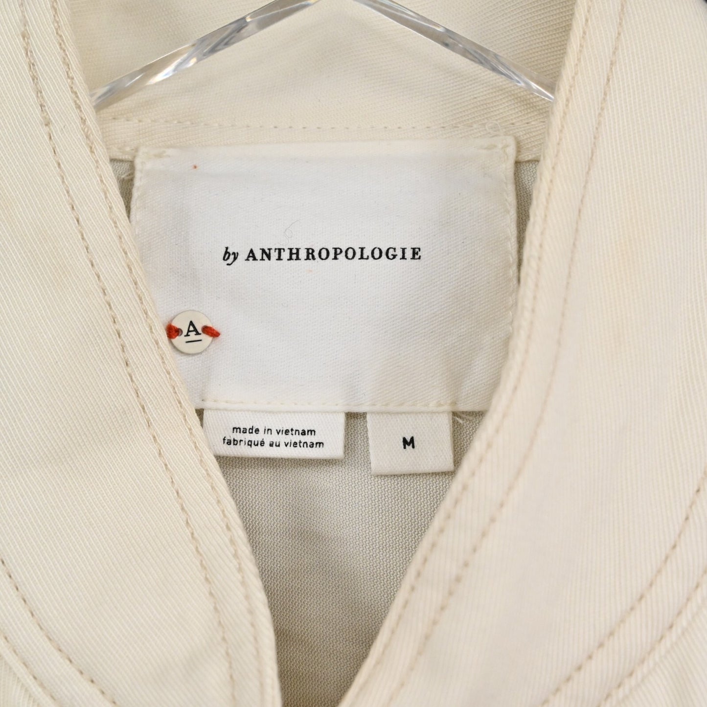 ANTHROPOLOGIE Sleeveless Jacket Womens Size M Ivory Utility Button Safari Vest