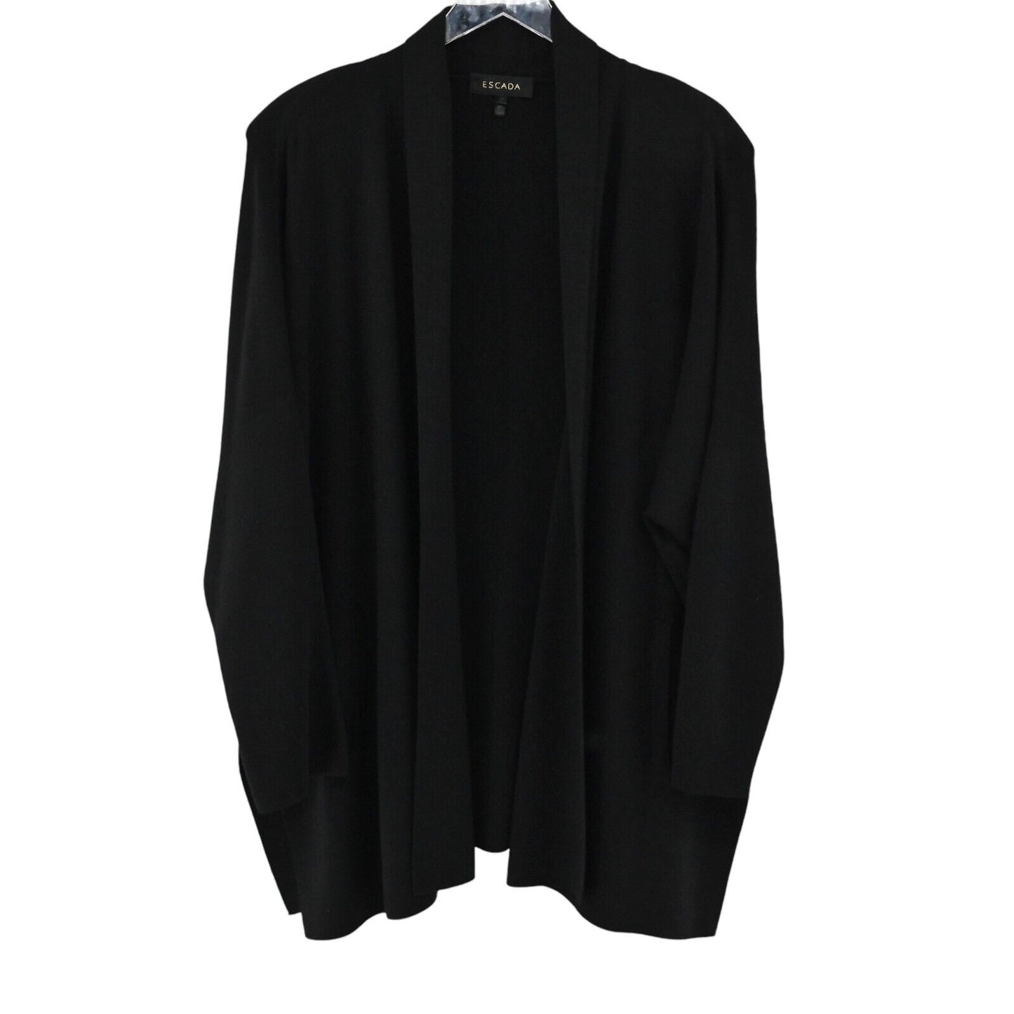 ESCADA Cardigan Sweater Womens Size 42 Black Wool Knit Open Front Quiet Luxury