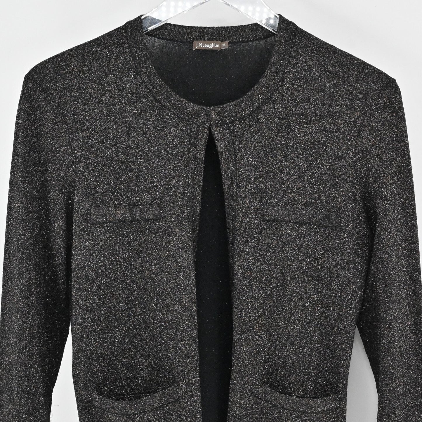 J MCLAUGHLIN Womens Cardigan Metallic Knit Size XS Sweater Capsule Quiet Luxury