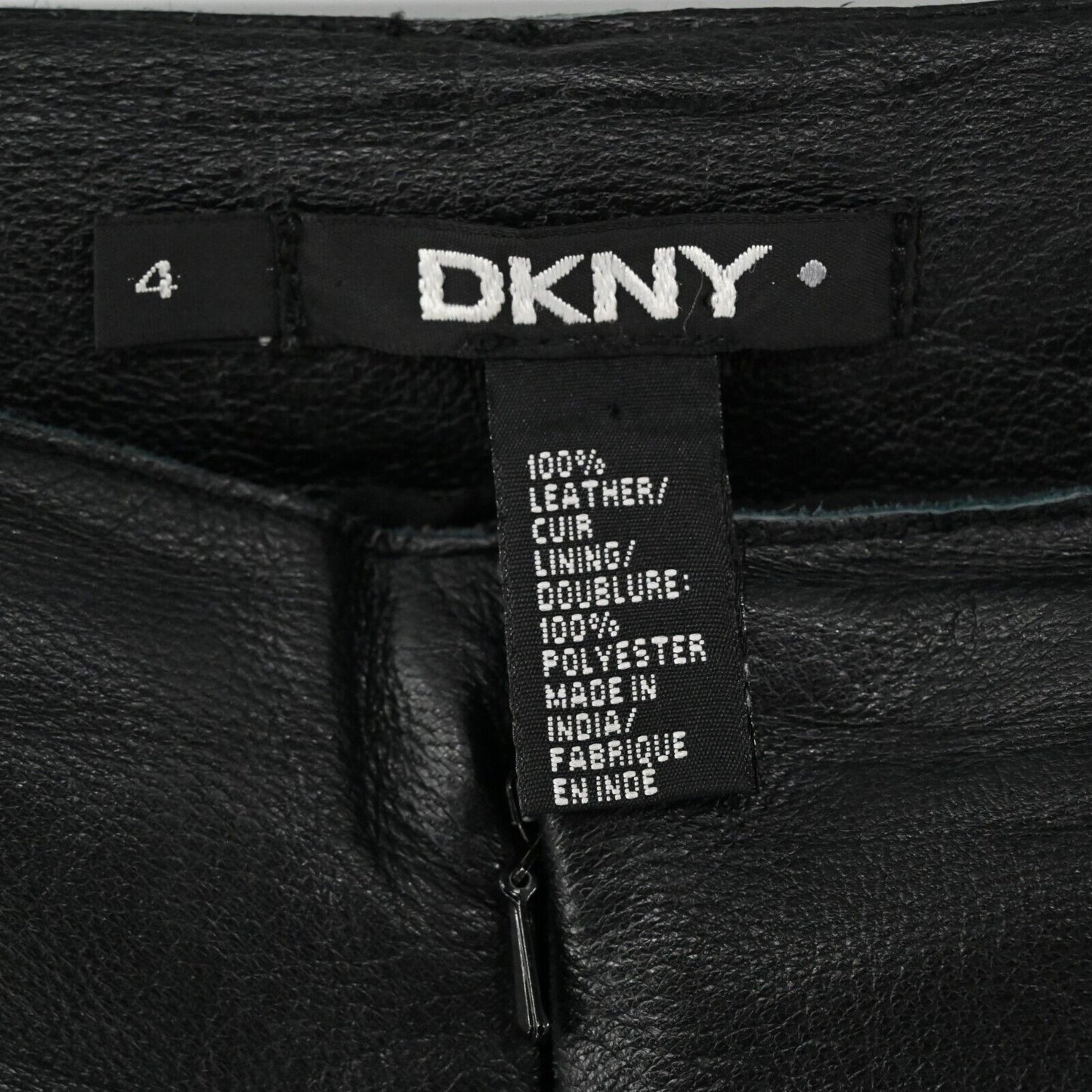 DKNY Pants Womens Size 4 Solid Black Genuine Leather Mid Rise Classic Boot Cut