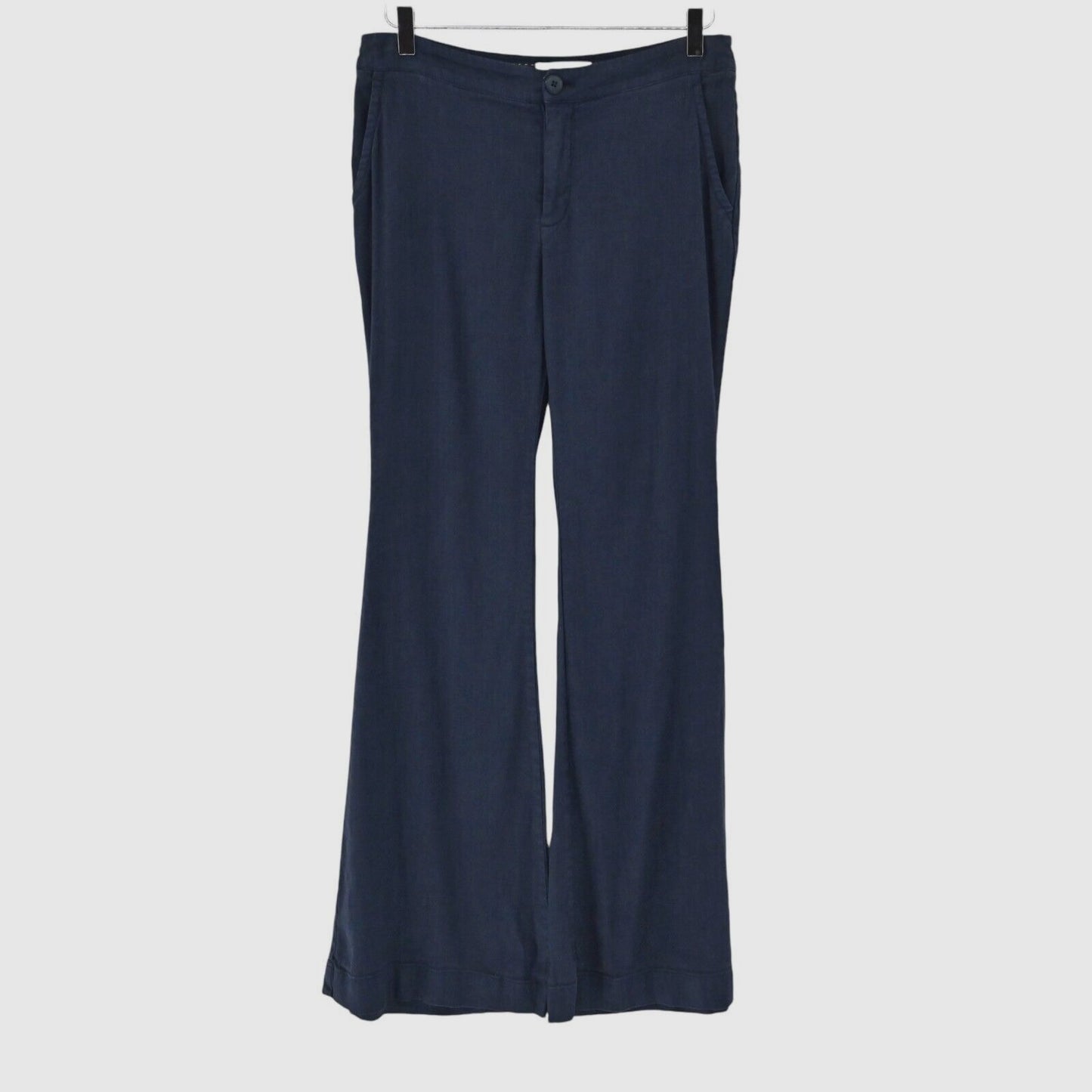 ANTHROPOLOGIE Pants Womens Size 4 Navy Blue Linen Blend High Rise Flare Wide Leg