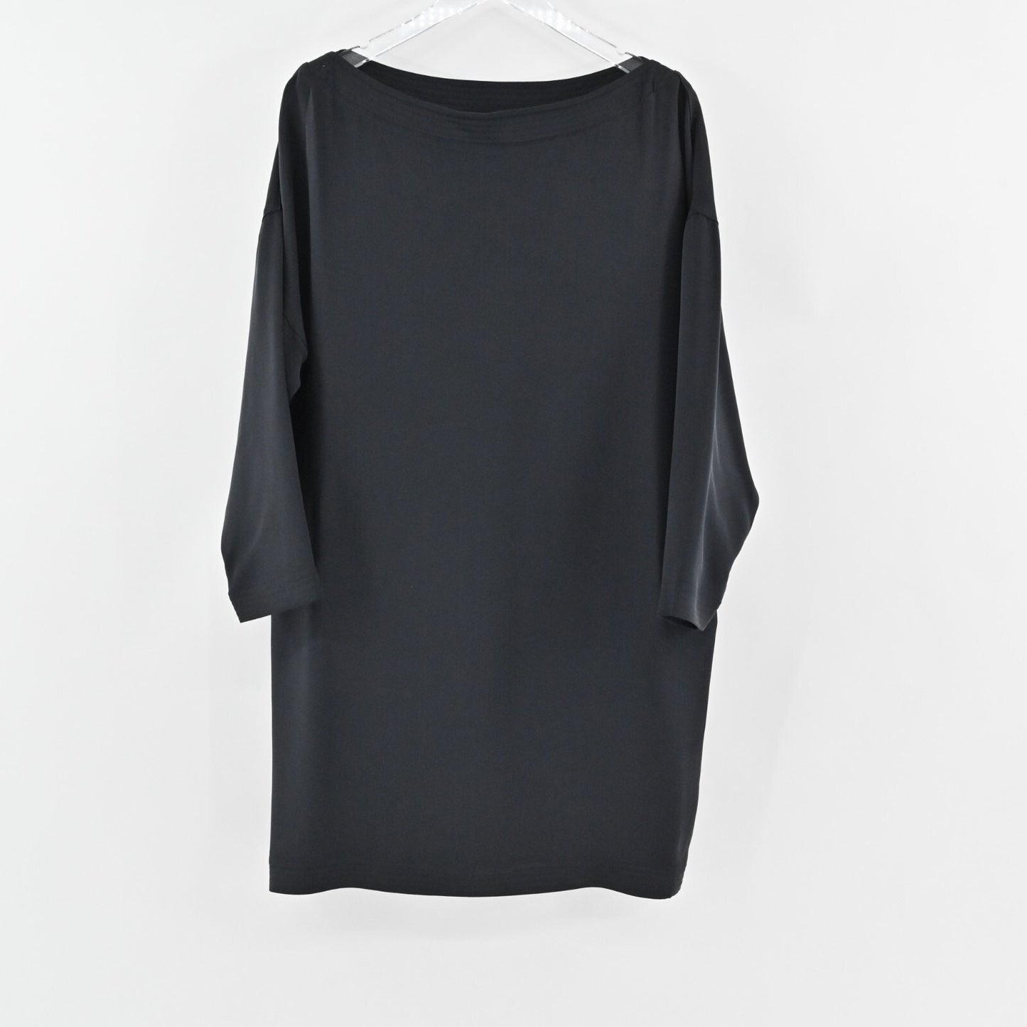 JENNIFER GEORGE Dress Size M Solid Black Silk Bateau Neck Long Sleeve Shift