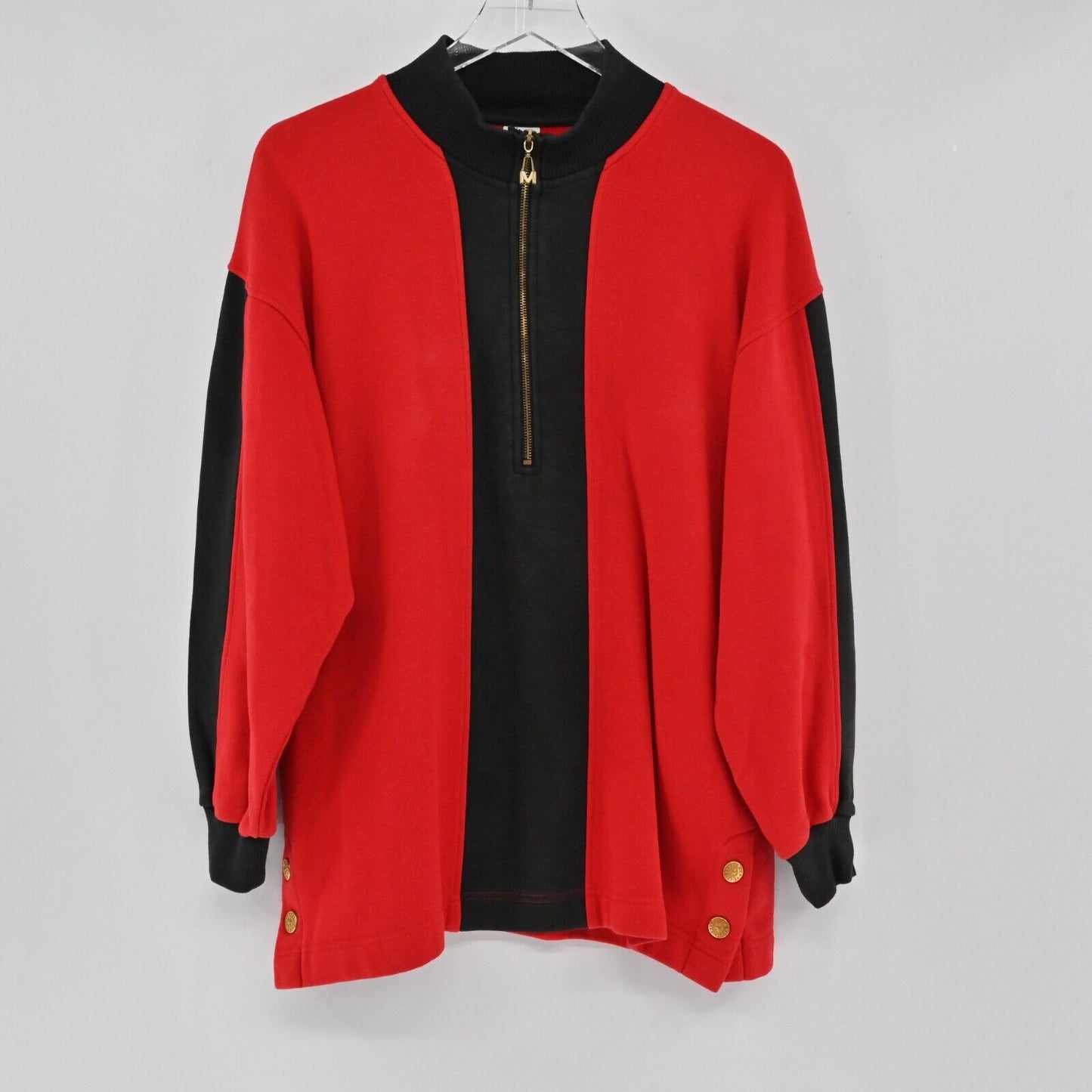 Vtg MONDI Sweatshirt Womens Sz EUR 34 Red Black Cotton Half Zip Sports Logo 90s
