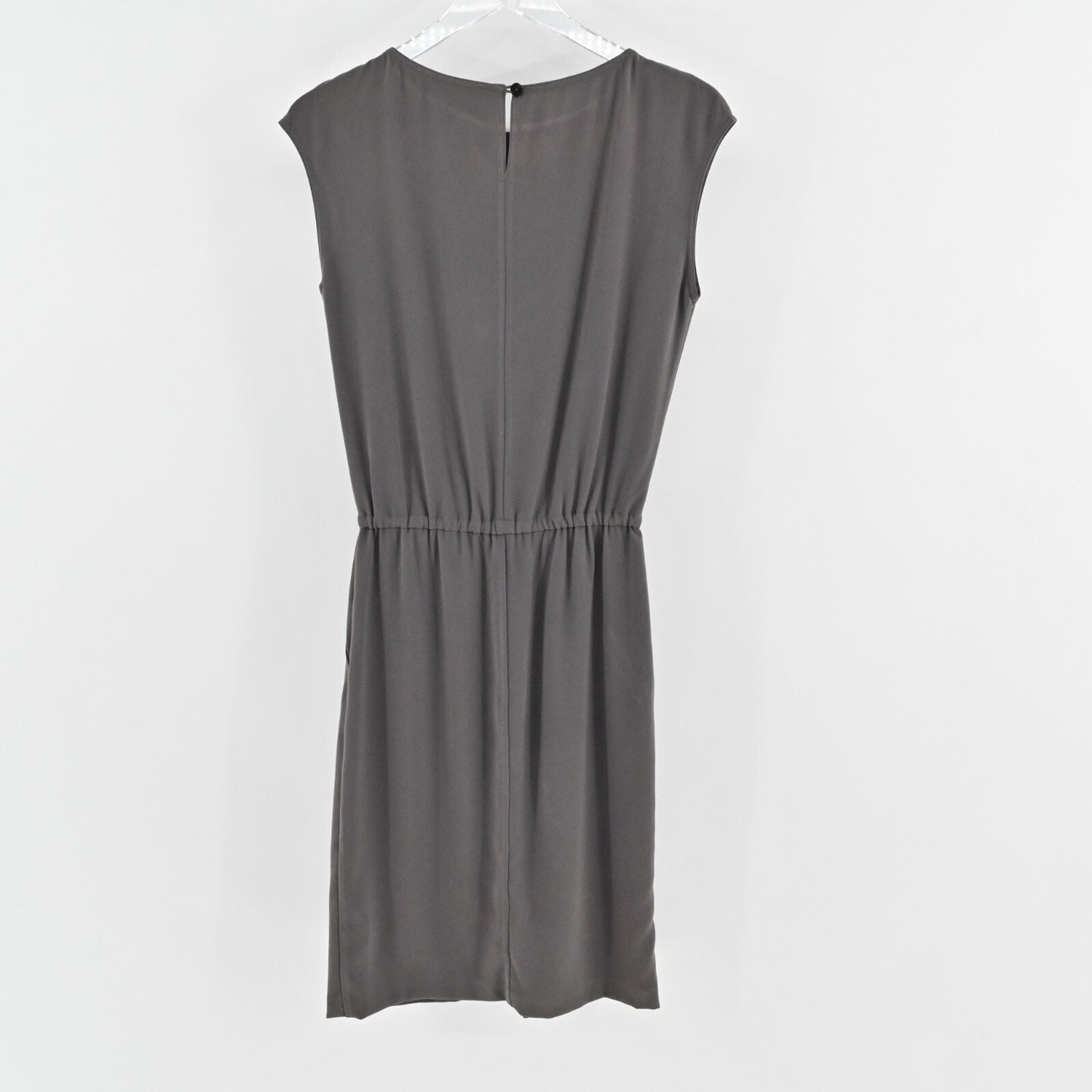 ST JOHN Dress Size 0 Gray Cinch Tie Waist Bateau Neck Classic Quiet Luxury Retro