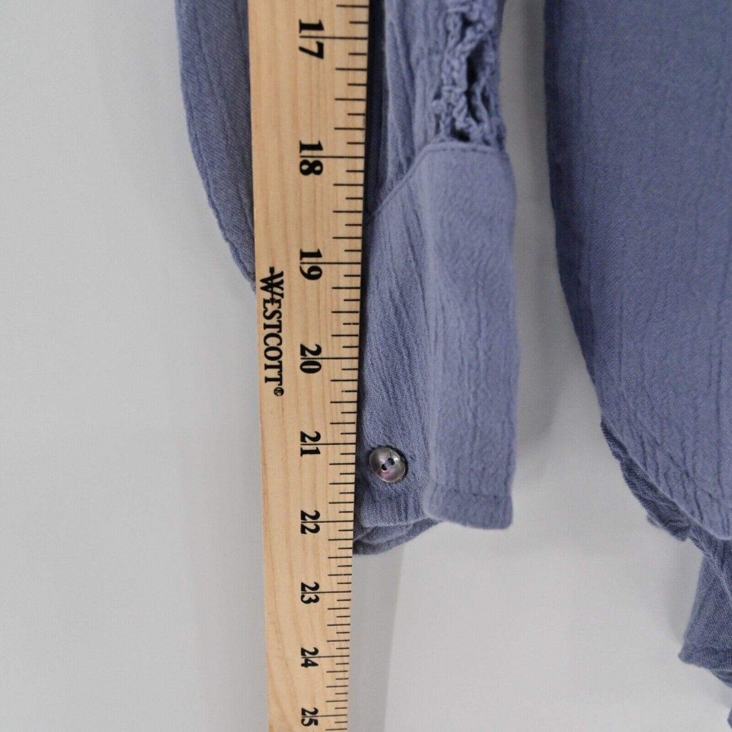 FREE PEOPLE Top Womens Size M Blue Crochet Lace Inset Katie Bird Button Up Boho