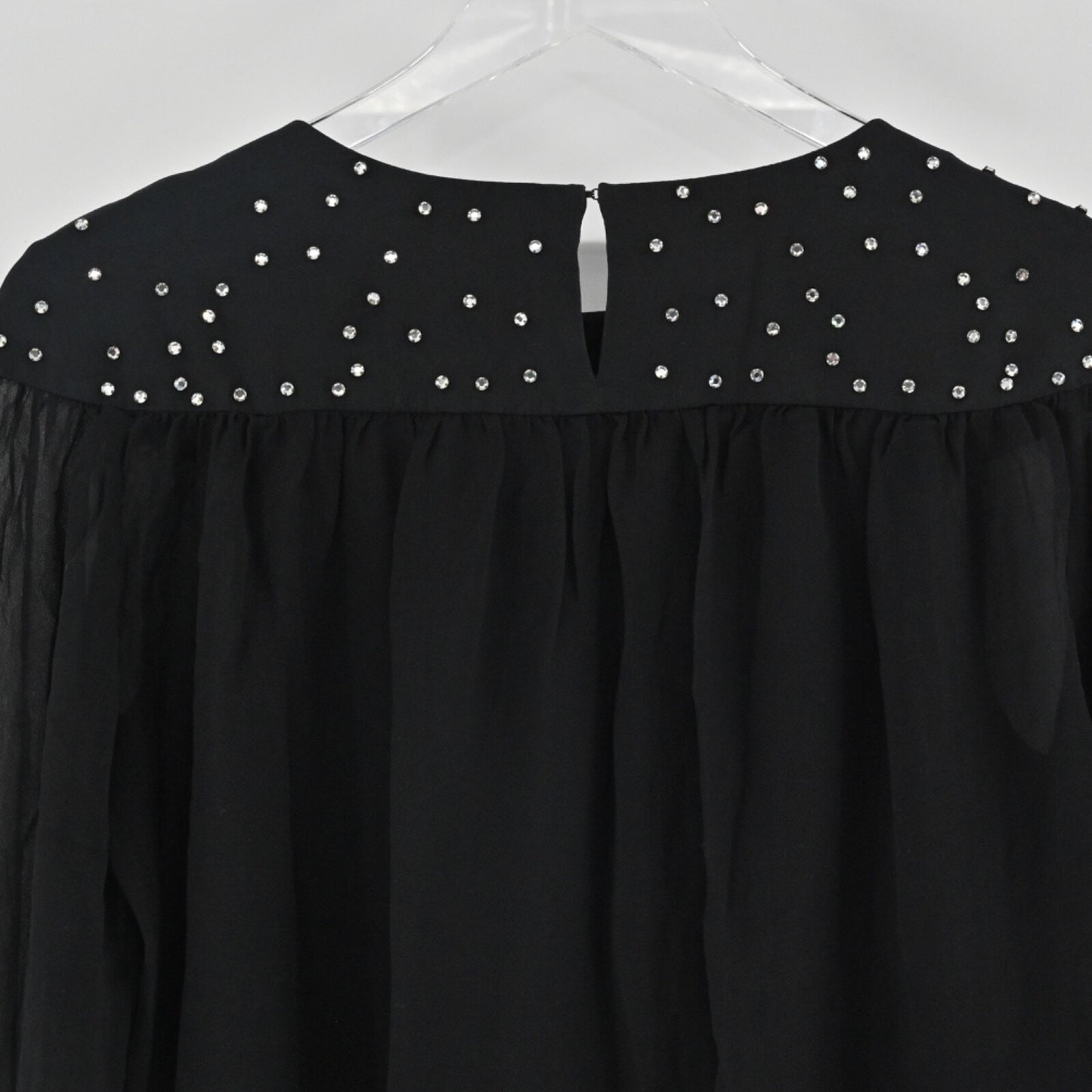 PHILLIP LIM Womens Silk Top Size 6 Black Rhinestone Balloon Sleeve Glam Holiday
