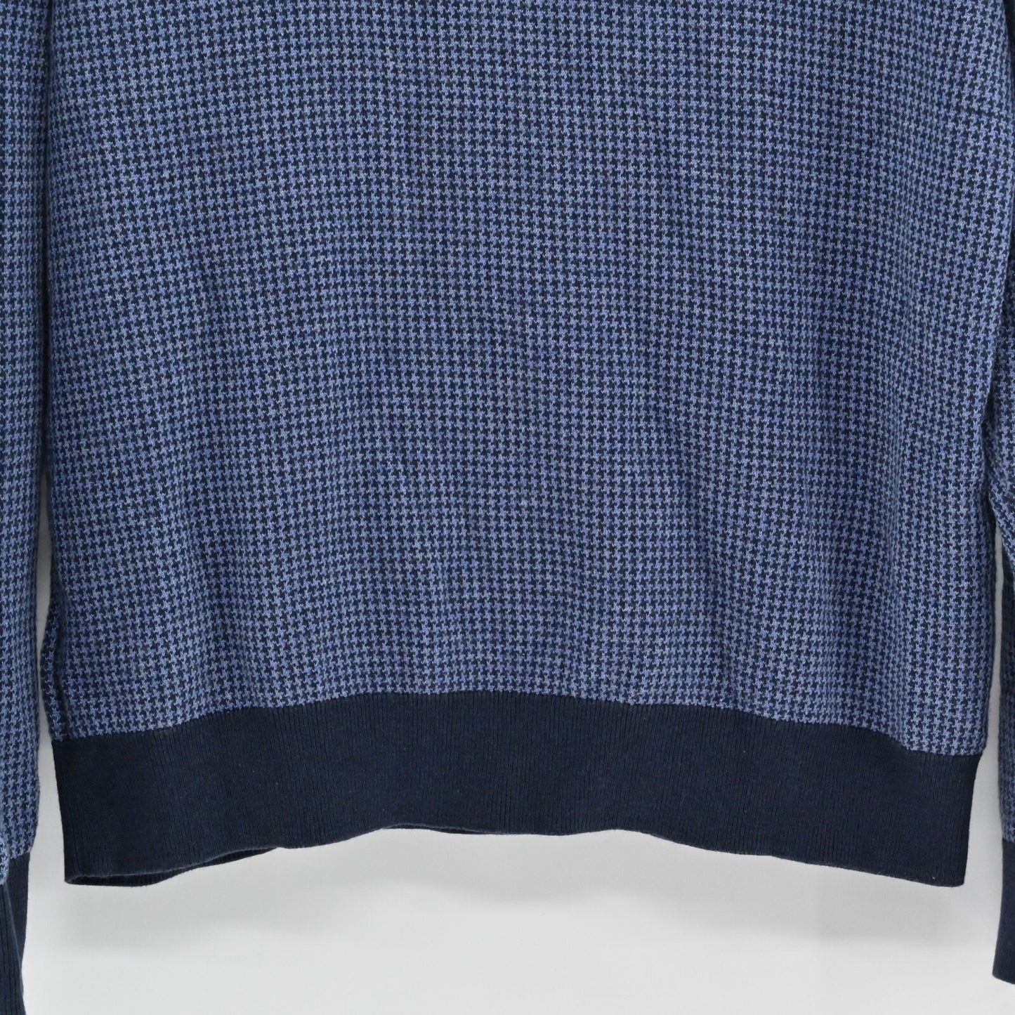 BROOKS BROTHERS Mens Cashmere Sweater Sz L Blue Houndstooth Cotton 1/4 Zip Mock