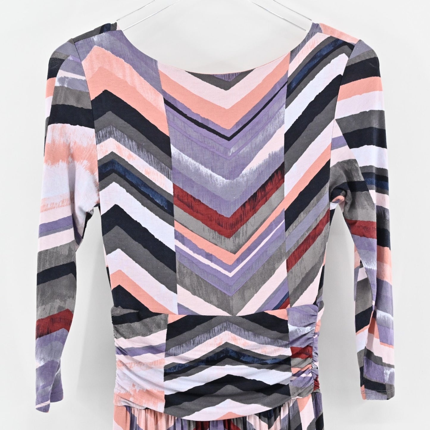 ANTHROPOLOGIE Maeve Novela Dress Size XS Chevron Print Scoop Neck Jersey Maxi