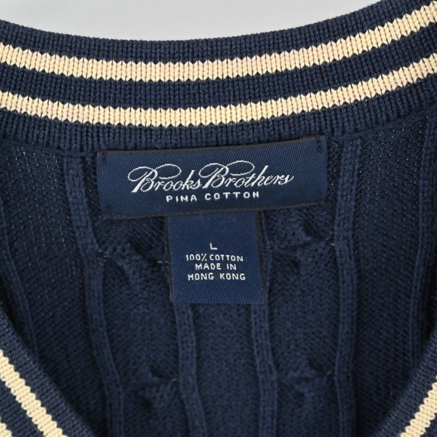 BROOKS BROTHERS Sweater Mens Size L Navy Blue Cable Knit VNeck Sleeveless Vest
