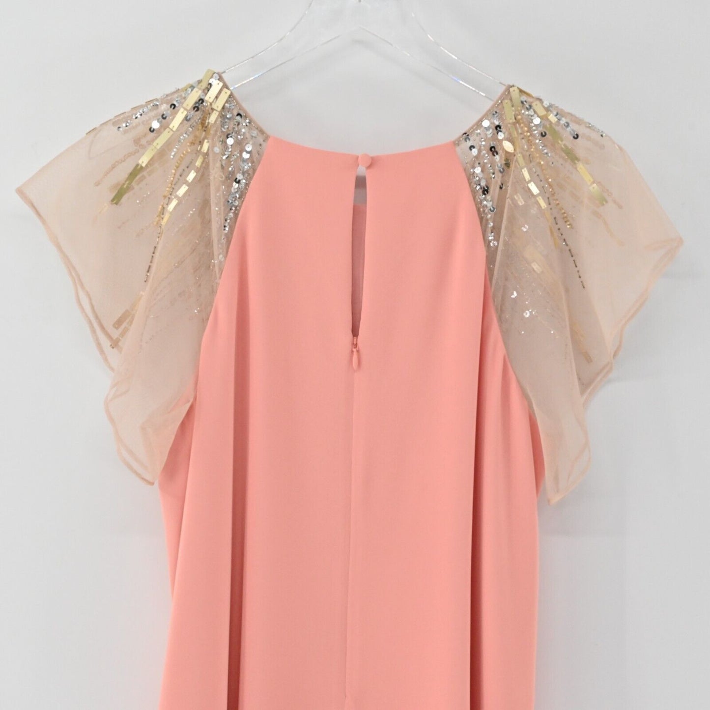 AIDAN MATTOX Dress Womens Size 14 Flutter Sleeve Embellished Beaded Sheath Peach