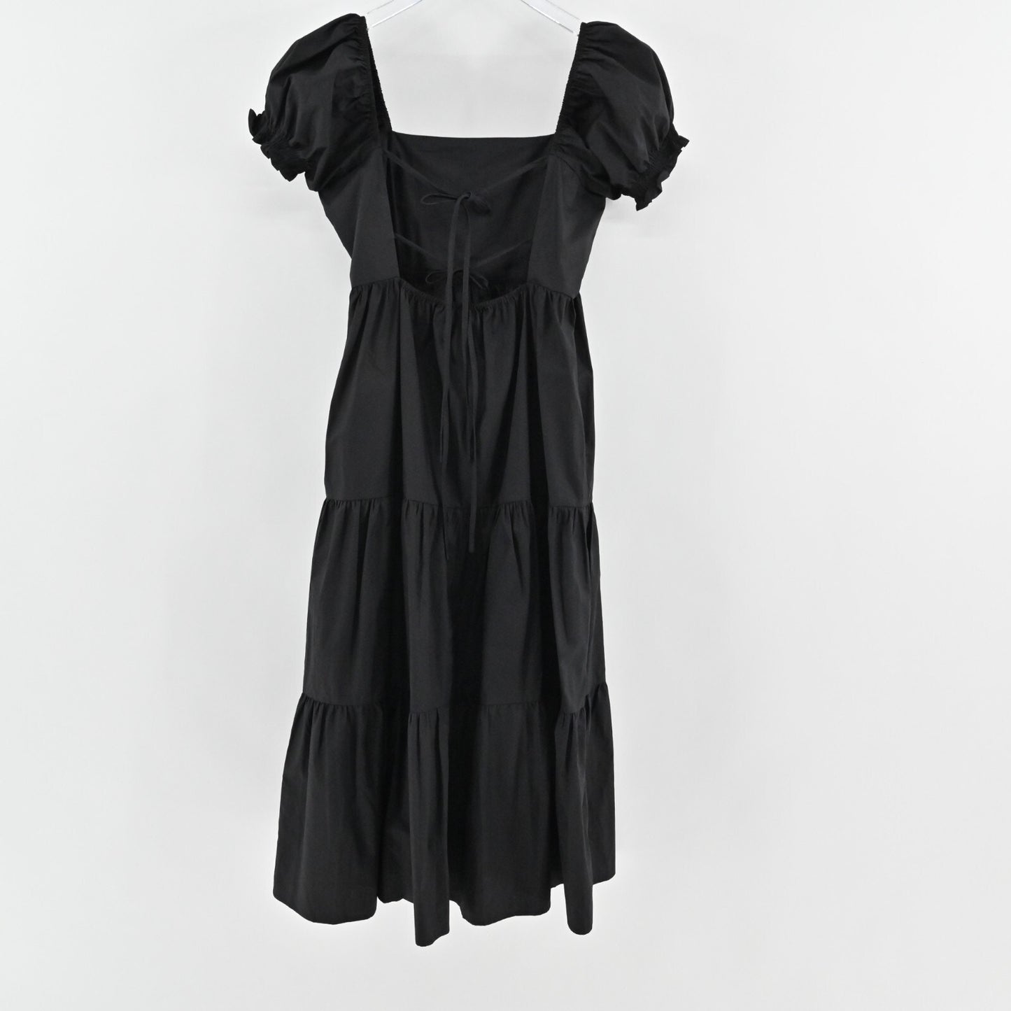 OPT Josephine Tiered Dress Size M Black Square Neck Puff Sleeve Midi Cottage NEW