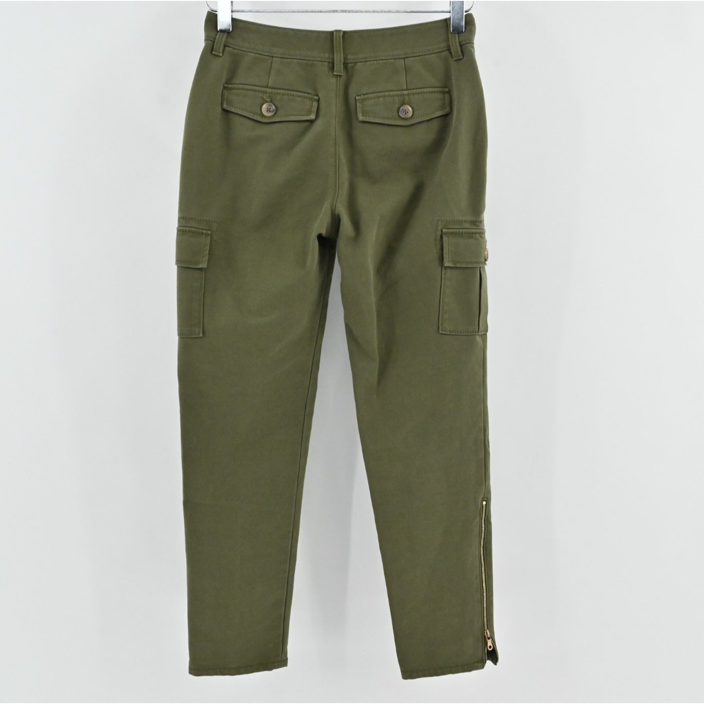 Kate Spade Havana Alma Green Cargo Pants Size 00 Slim Cropped Pocket Zip Trouser