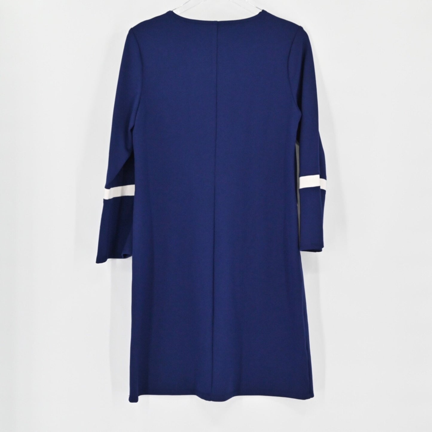 ANNE KLEIN Womens Blue Knit Dress Size M Shift Stripe Bell Sleeve Pockets NEW