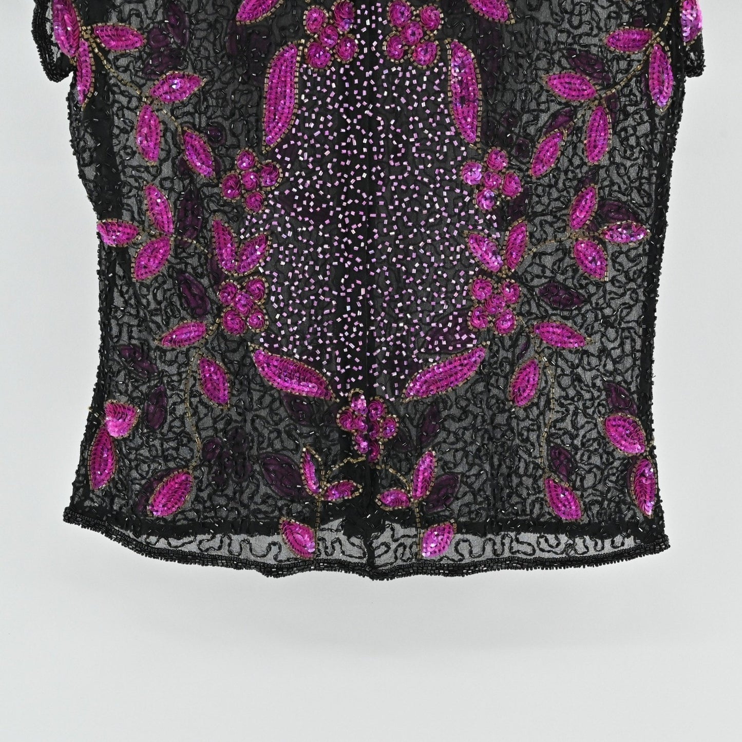 Vtg 80s Papell Boutique Silk Beaded Top Size S Black Pink Sequined Retro Glam