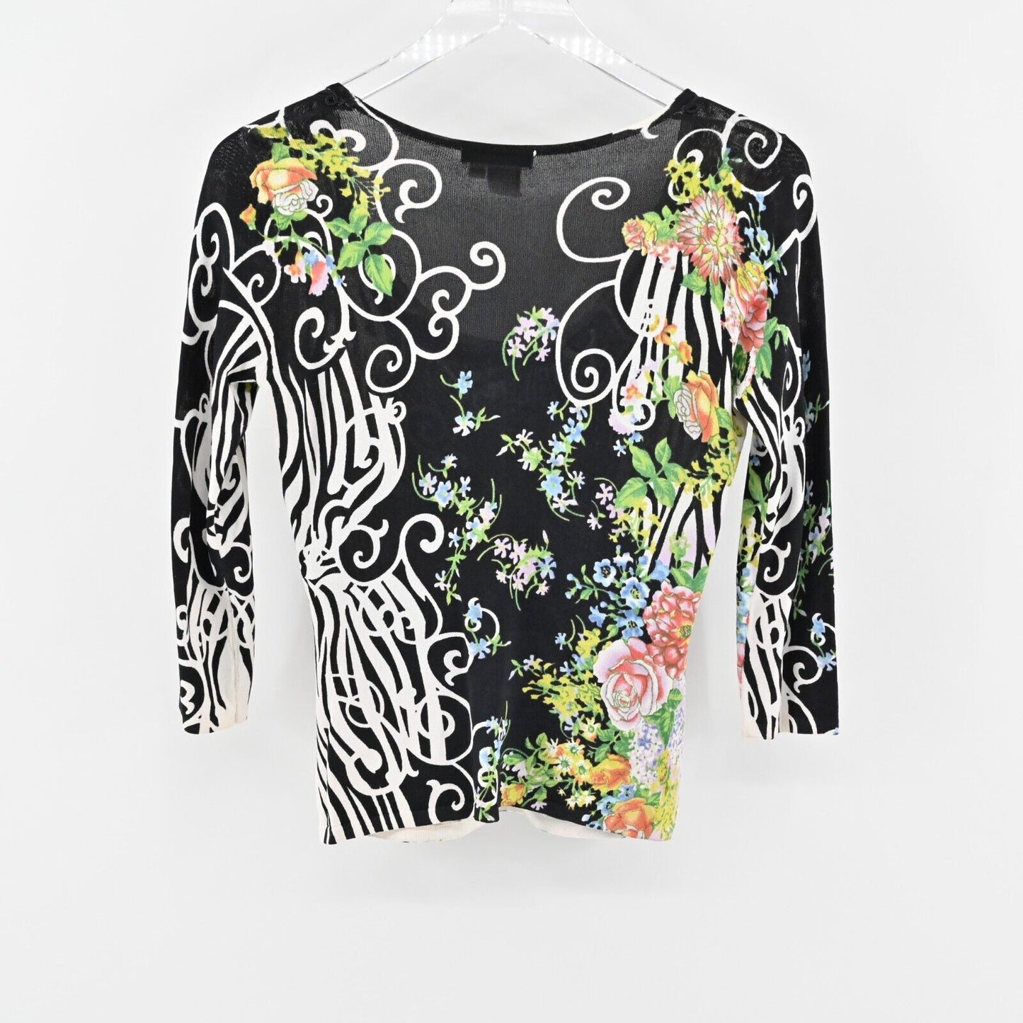 ALBERTO MAKALI Top Womens Size S Multicolor Floral Print Sequin Beaded Blouse