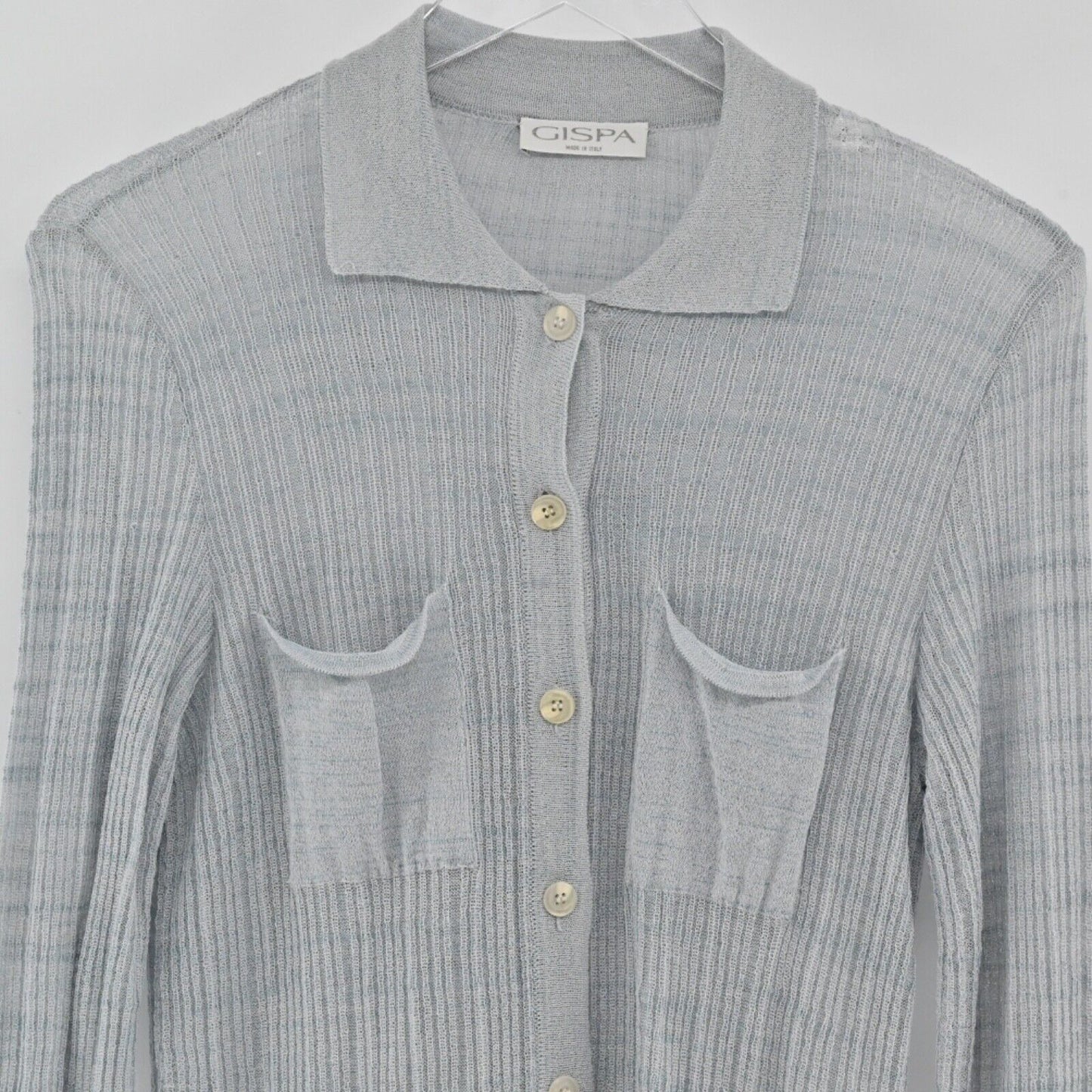Vtg GISPA Top Womens Sz M Gray Ribbed Knit Pocket Button Up Italy Retro 00s Y2K