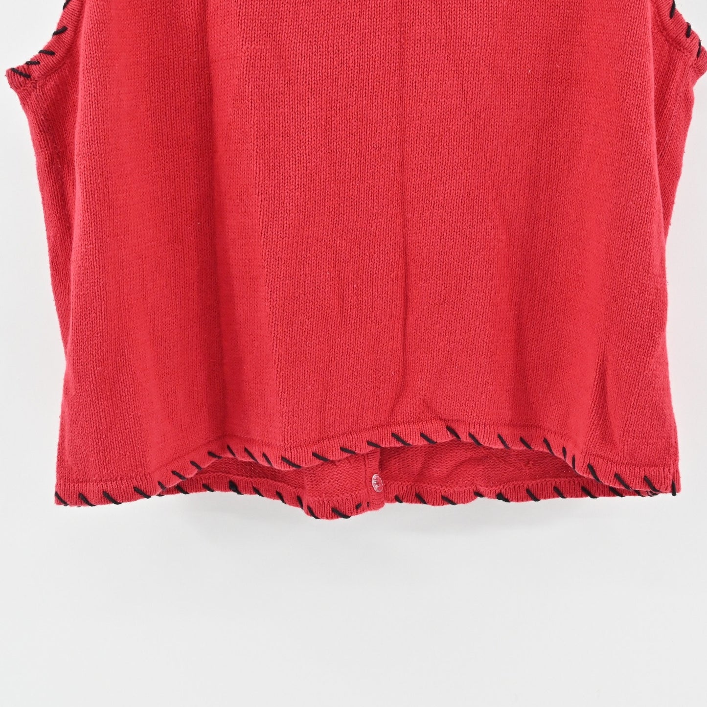 Vtg Holiday Sweater Vest Womens 2XL Beaded Red Ugly Christmas Ornaments Knit 80s
