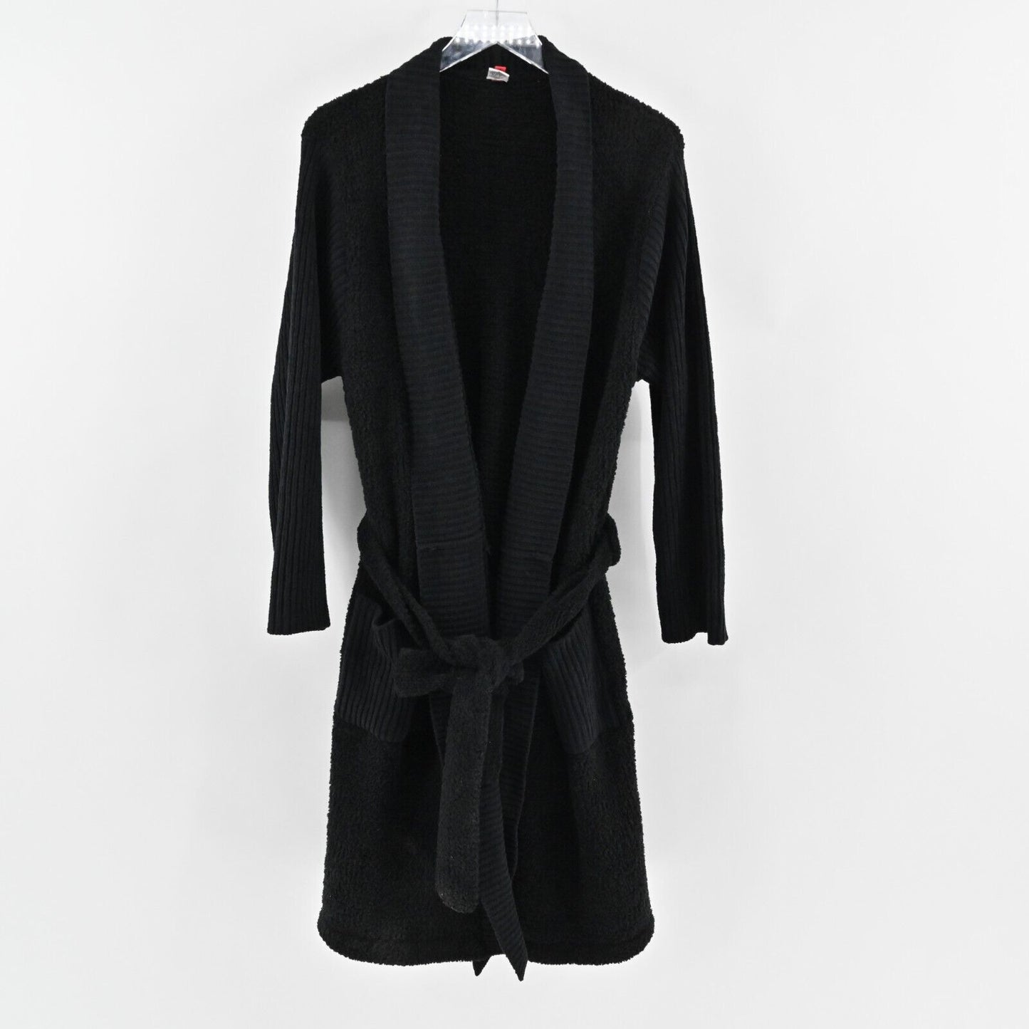 NATORI Robe Womens Sz L Black Fleece Belted Comfort Sherpa Plush Soft Cozy JOSIE