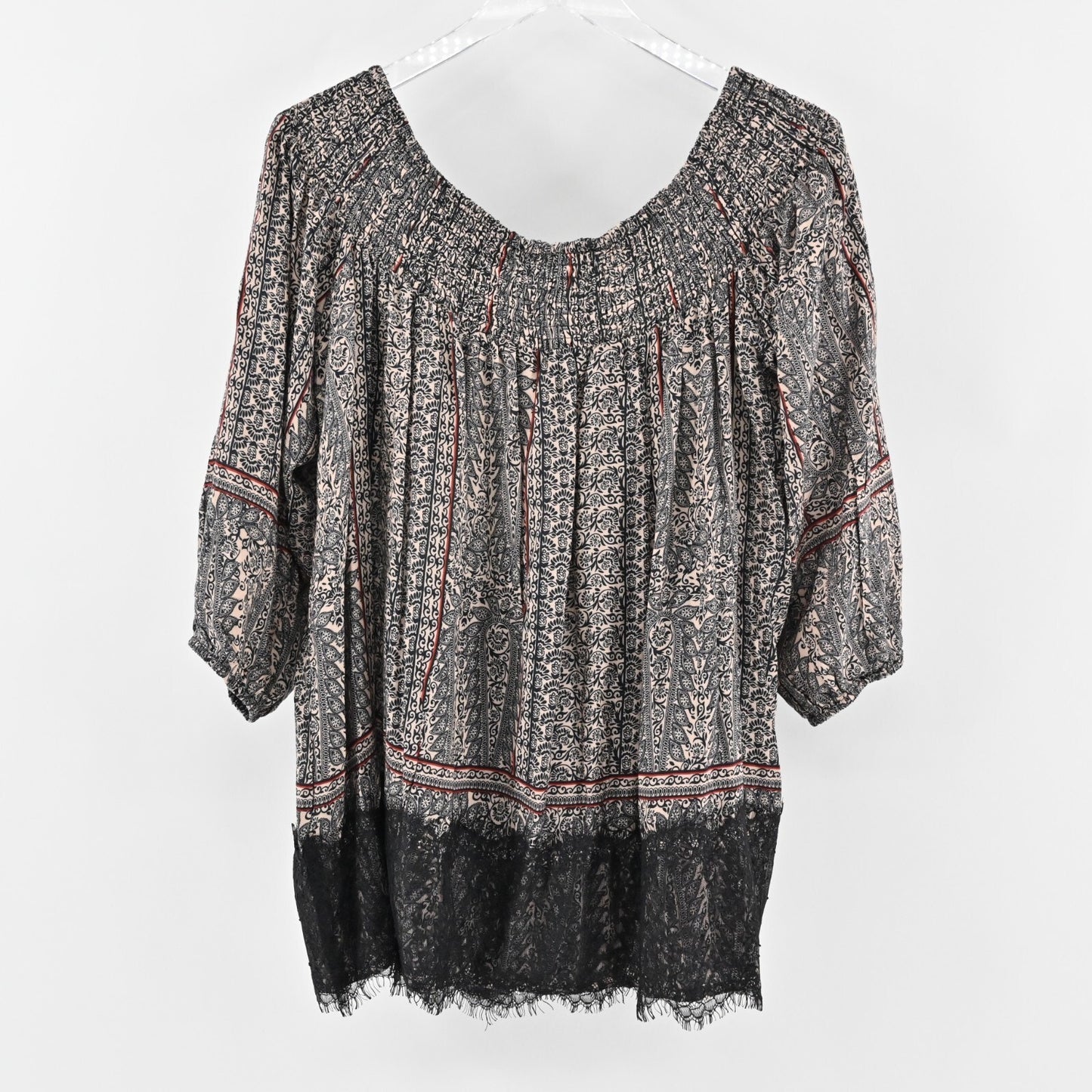 ANTHROPOLOGIE Top Womens Size L Virginia Augusta Boho Off Shoulder Lace Trim