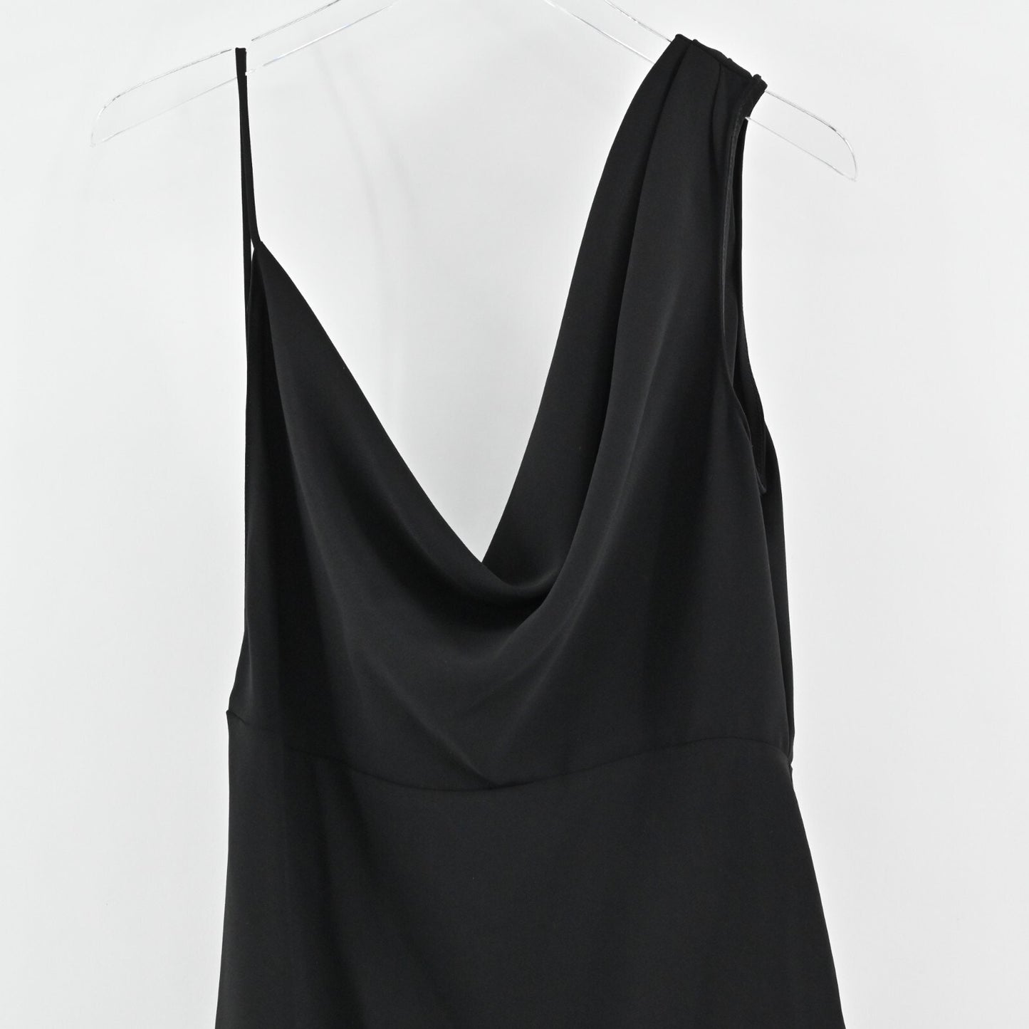 AMANDA UPRICHARD Arial Dress Size L Drape Front Sleeveless Crepe Black Maxi Gown