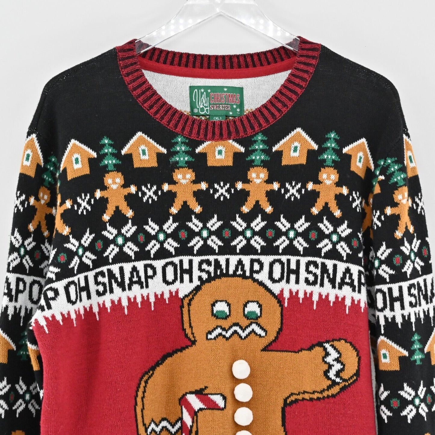 UGLY CHRIATMAS SWEATER Mens Size XL Gingerbread Man Oh Snap Candy Cane Crutch