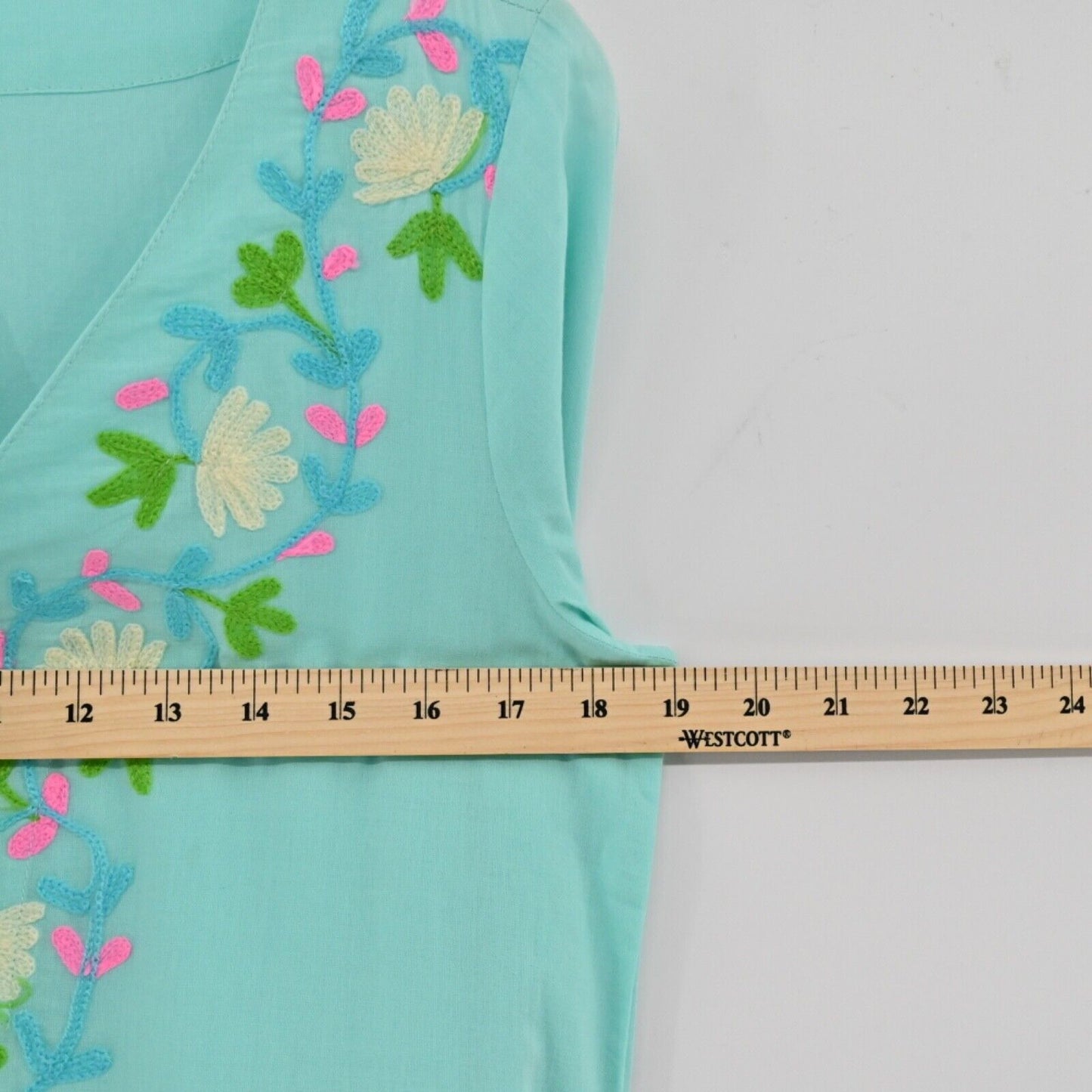 UNE BELLE TROUVAILLE Dress Womens Sz M Blue Embroidered Floral Cotton Tunic Maxi