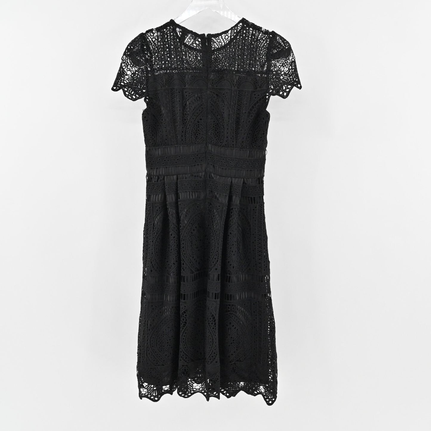 WHBM Dress Size 2 Black Embroidered Lace Fit Flare Whimsigoth Victorian Office