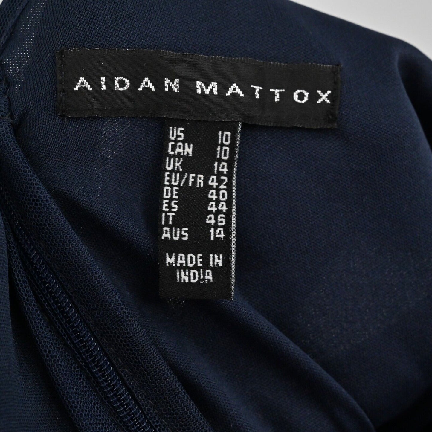 AIDAN MATTOX Dress Size 10 Beaded Sequin Navy Blue Gown Flutter Sleeve Glam FLAW