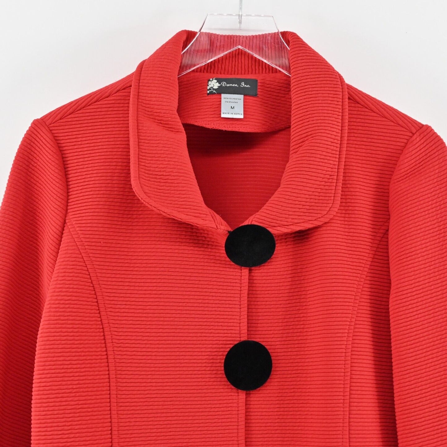 DAMEE INC Jacket Size M Red Ribbed Overcoat Black Button Front Retro Twee Mod
