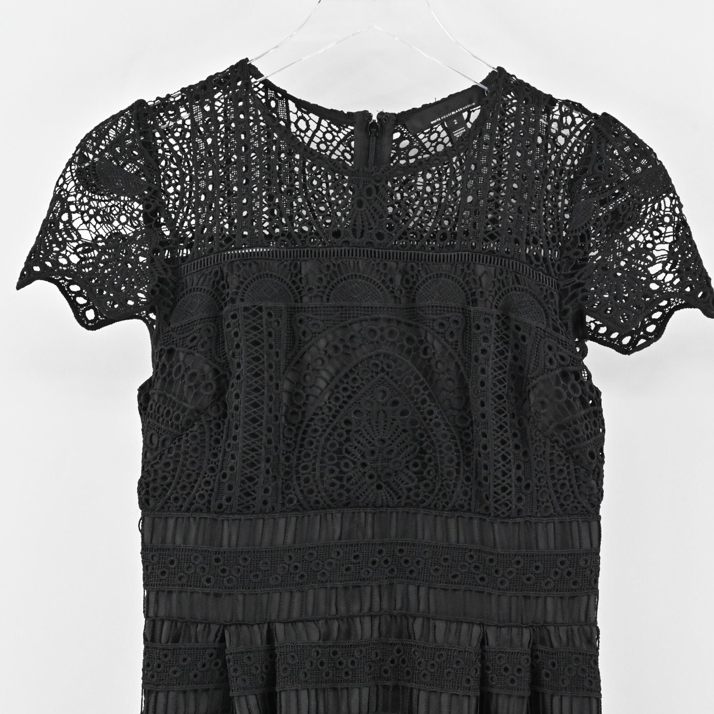 WHBM Dress Size 2 Black Embroidered Lace Fit Flare Whimsigoth Victorian Office