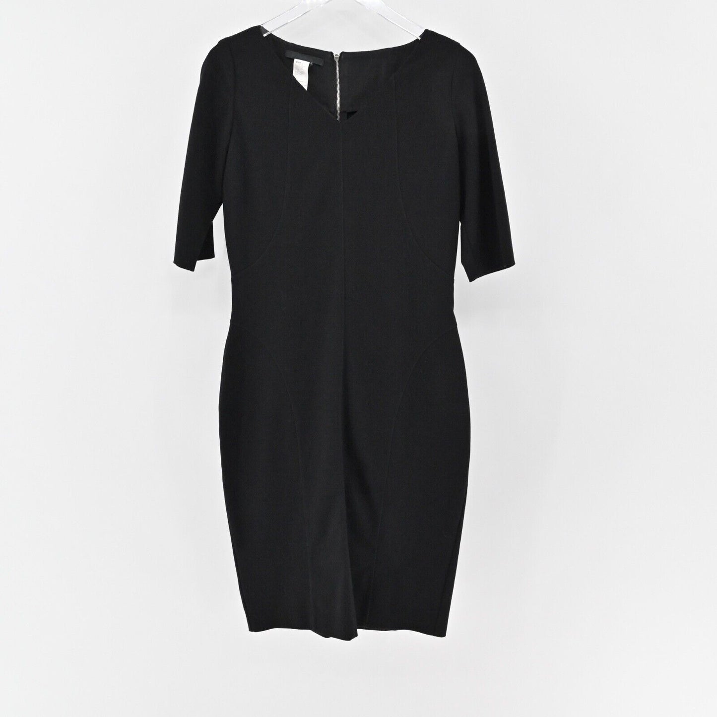 LES COPAINS Dress Size 44 Black V Neck Half Sleeve Knee Length Zip Sheath Career