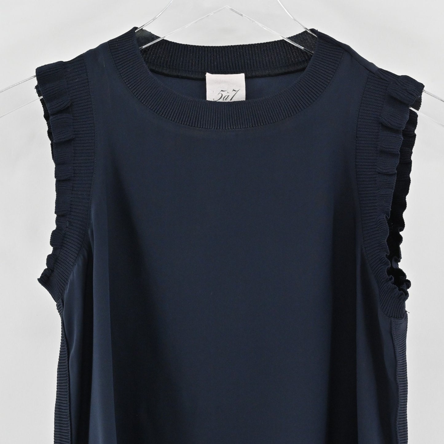 Cinq a Sept Womens Lenore Silk Navy Top Size XS Sleeveless Ruffle Tank Blouse