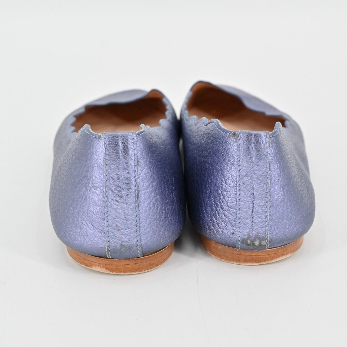 FRENCH SOLE Flats Womens Sz 7B Jigsaw Metallic Purple Leather Scallop Trim FSNY