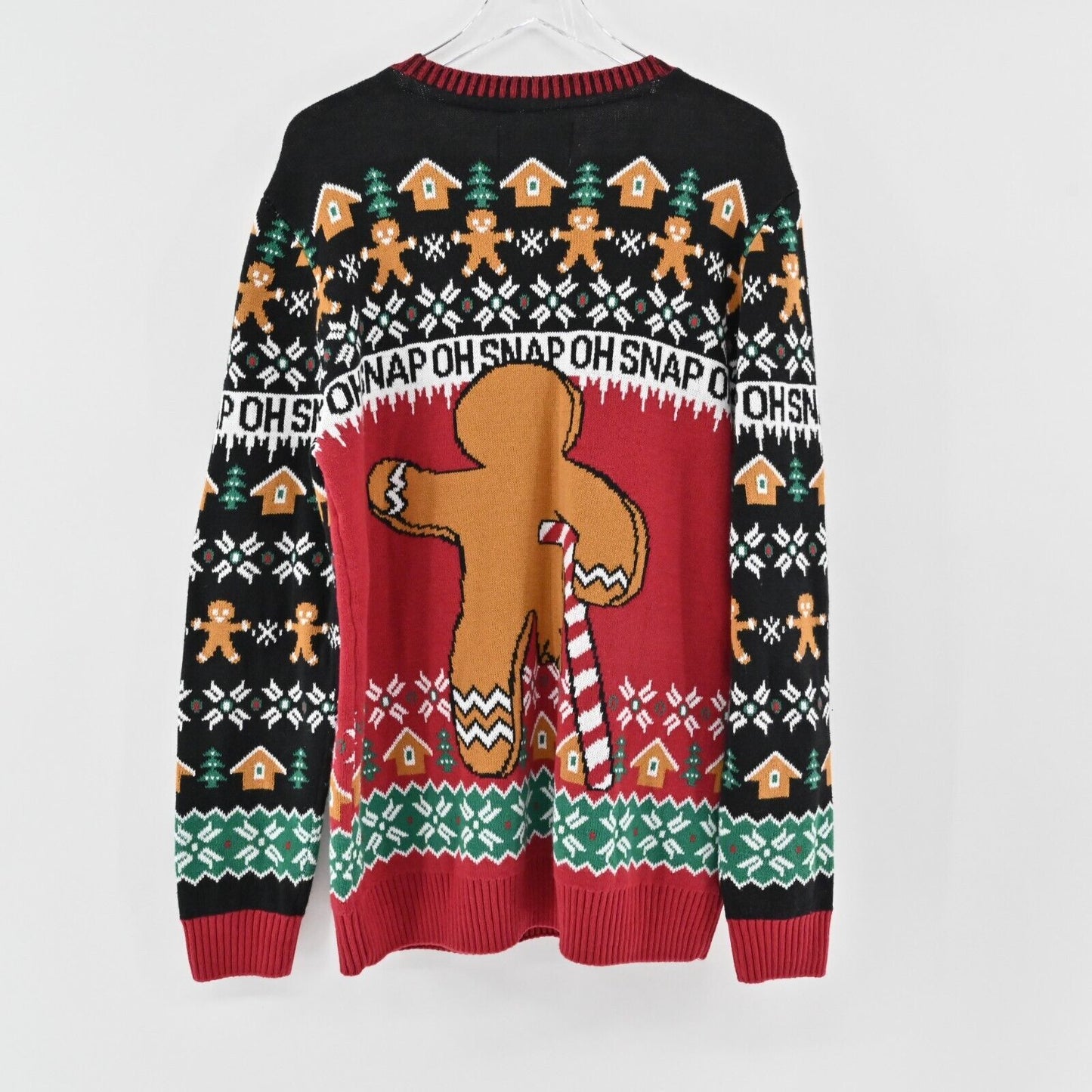 UGLY CHRIATMAS SWEATER Mens Size XL Gingerbread Man Oh Snap Candy Cane Crutch