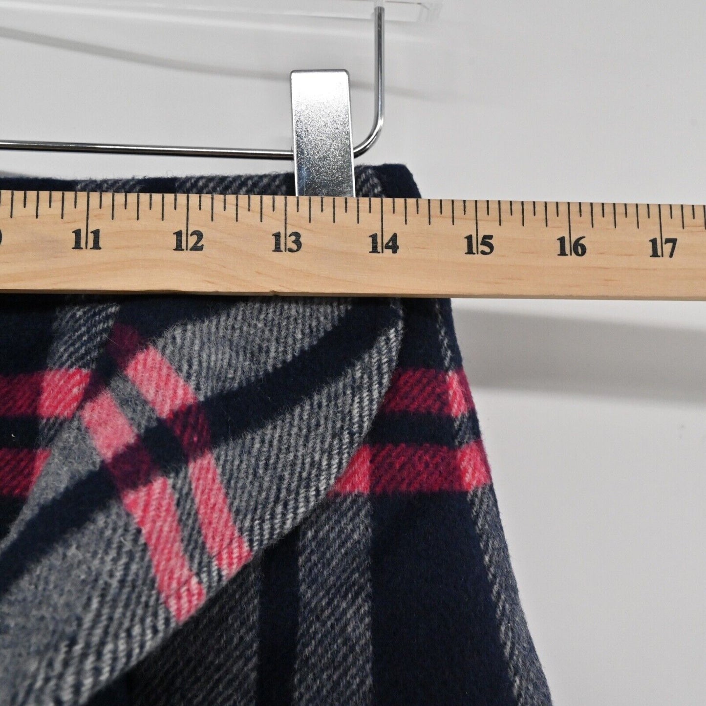 J CREW Skirt Womens Size 2 Navy Blue Pink Plaid Double Serge Wool Ruffle Mini