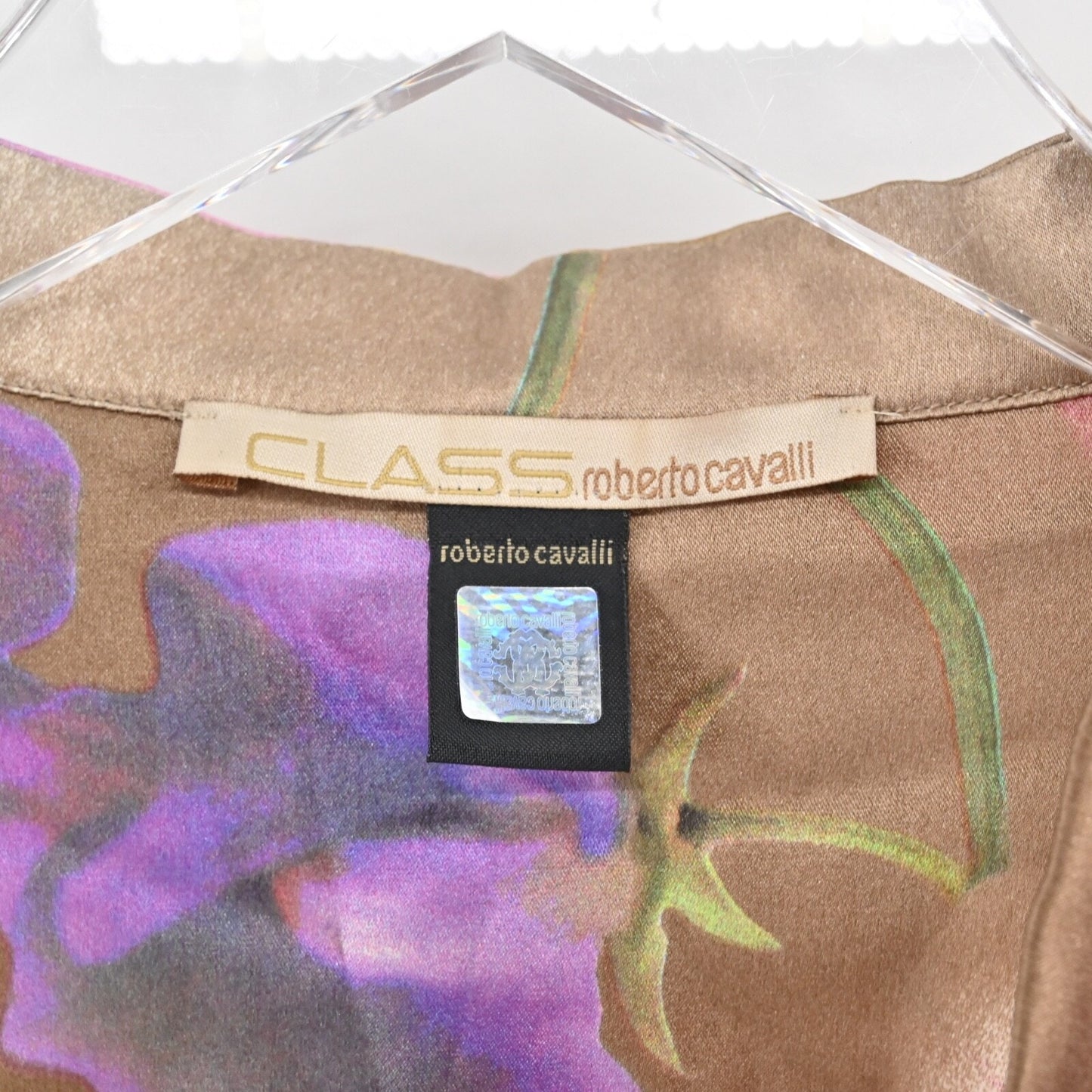 Vtg Y2k ROBERTO CAVALI Womens Silk Top Size 8 Floral Satin V Neck Button Fairy