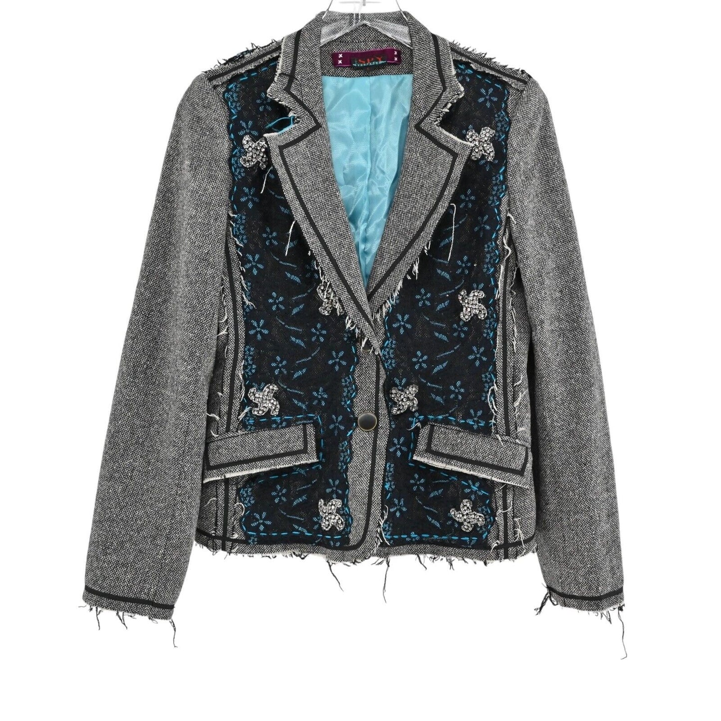 Vtg Blazer Distressed Patchwork Lace Wool Silk Womens Sz L SPY ZONE EXCHANGE 00s