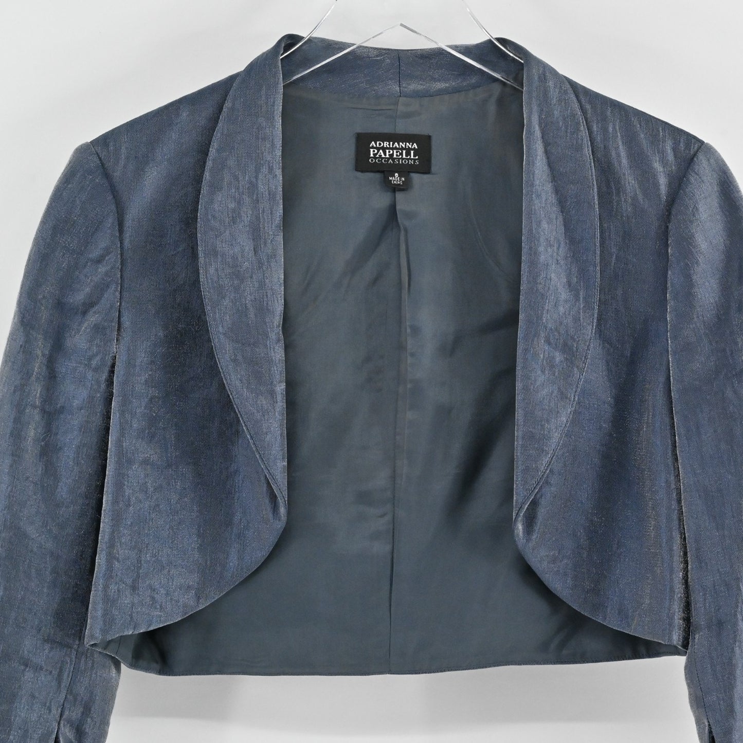 Adrianna Papell Womens Gray Cropped Bolero Jacket Size 8 Open Front 3/4 Sleeve