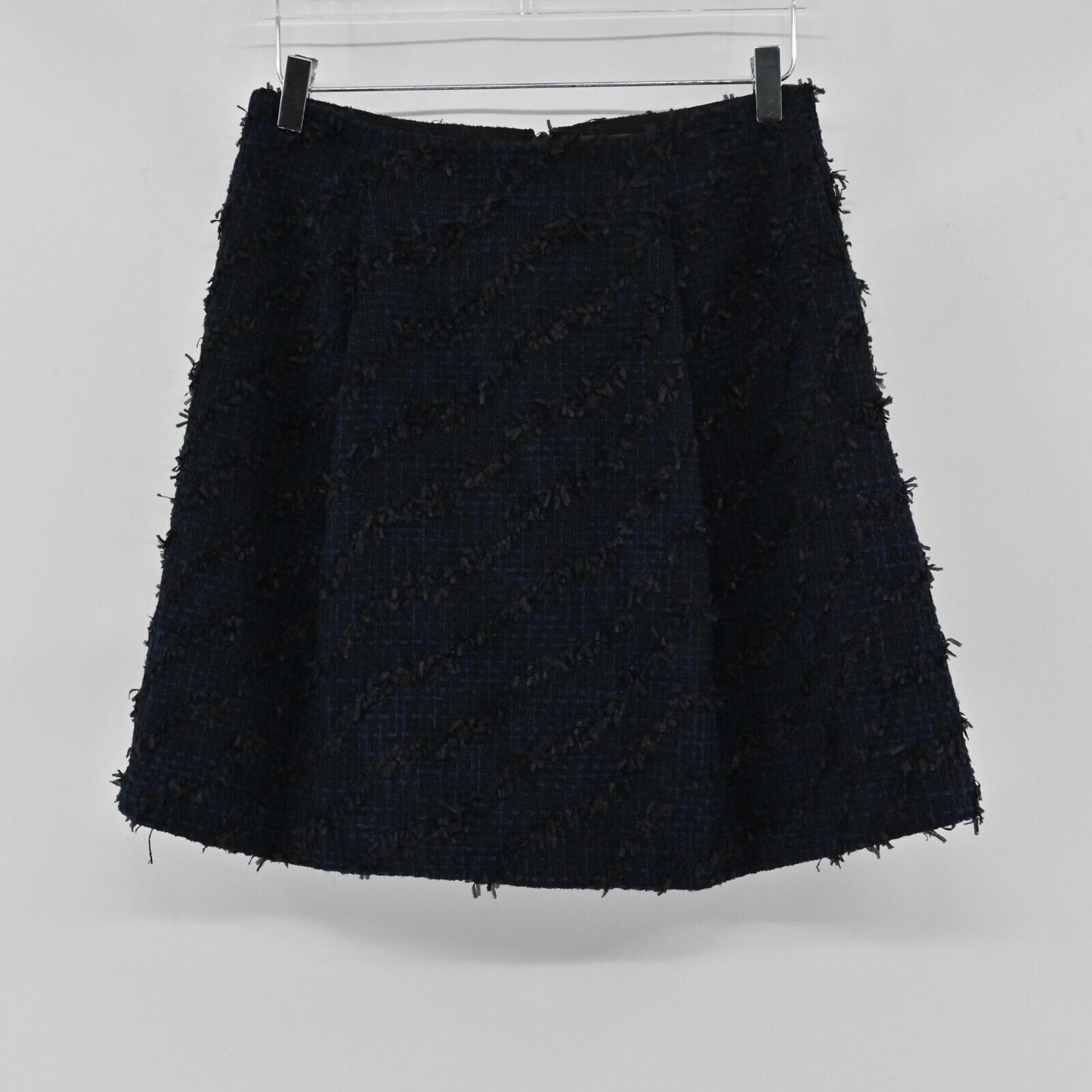 J MCLAUGHLIN Skirt Womens Size 6 Dark Navy Blue Tweed Fringe Textured ALine Mini