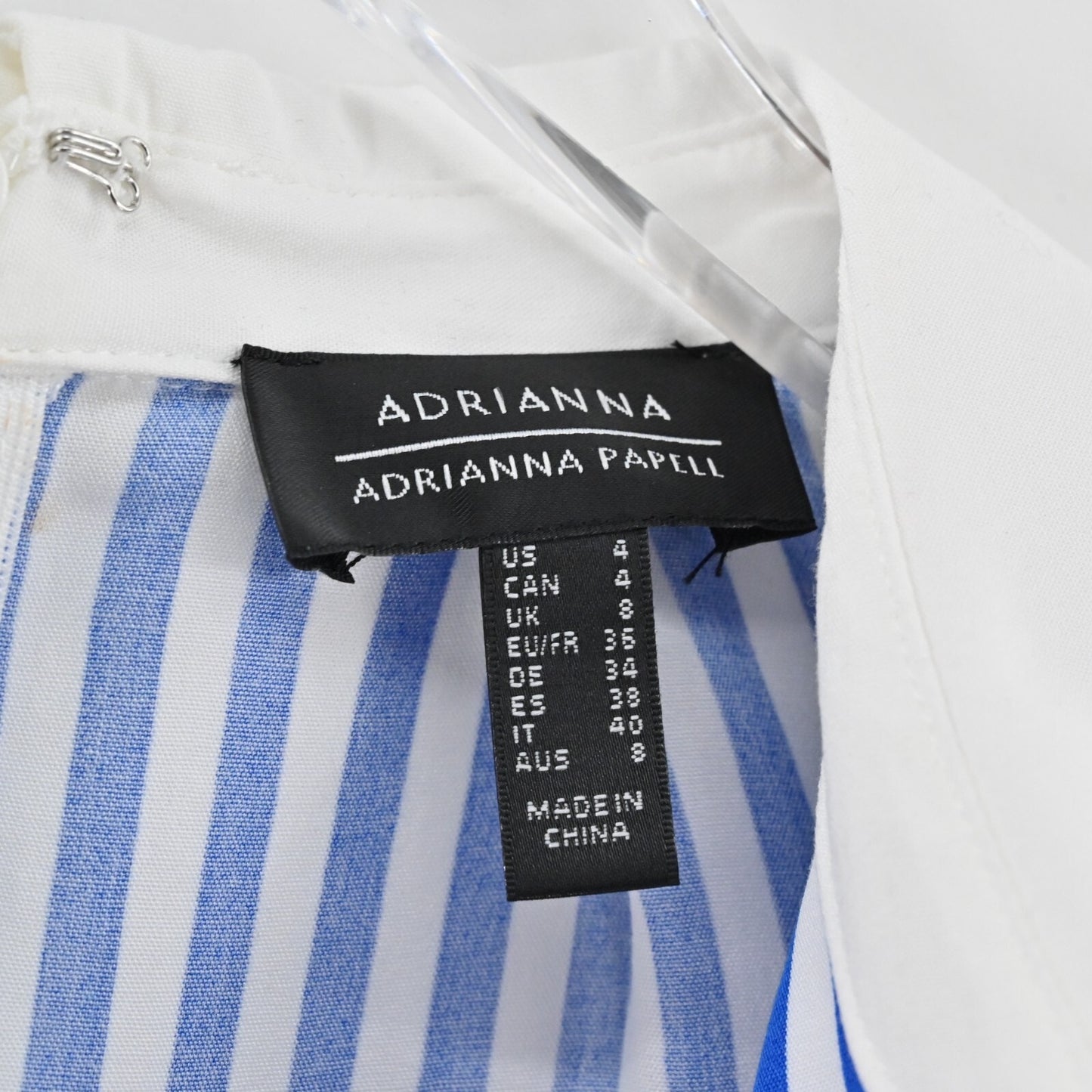 ADRIANNA PAPELL Stripe Twist Front Dress Size 4 Blue White Quarter Sleeve Mini