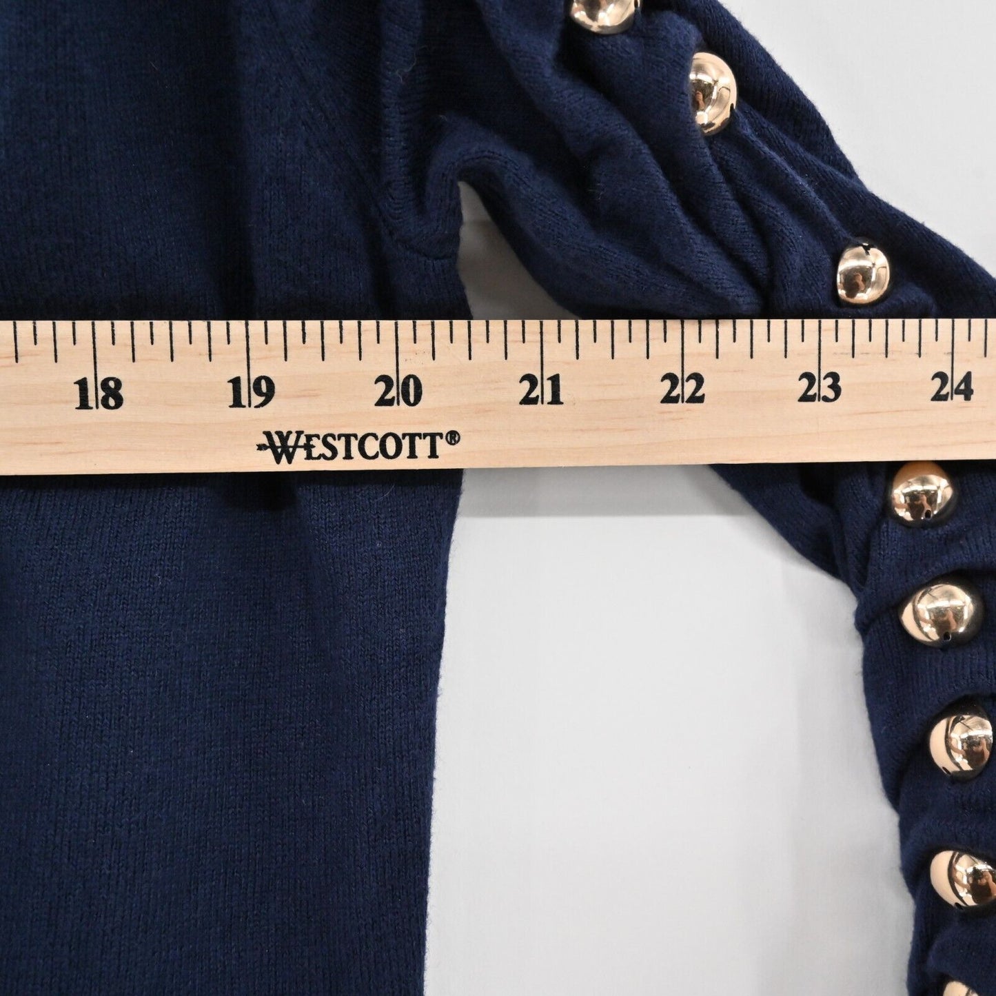 BOSTON PROPER Sweater Womens Size M Navy VNeck Ruched Studded Long Sleeve Knit