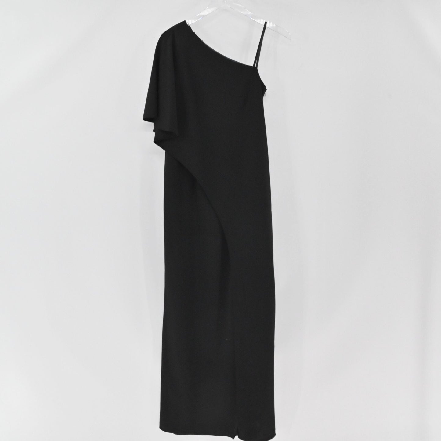 ADRIANNA PAPELL Womens Black One Shoulder Dress Size 6 Asymmetrical Drape Gown