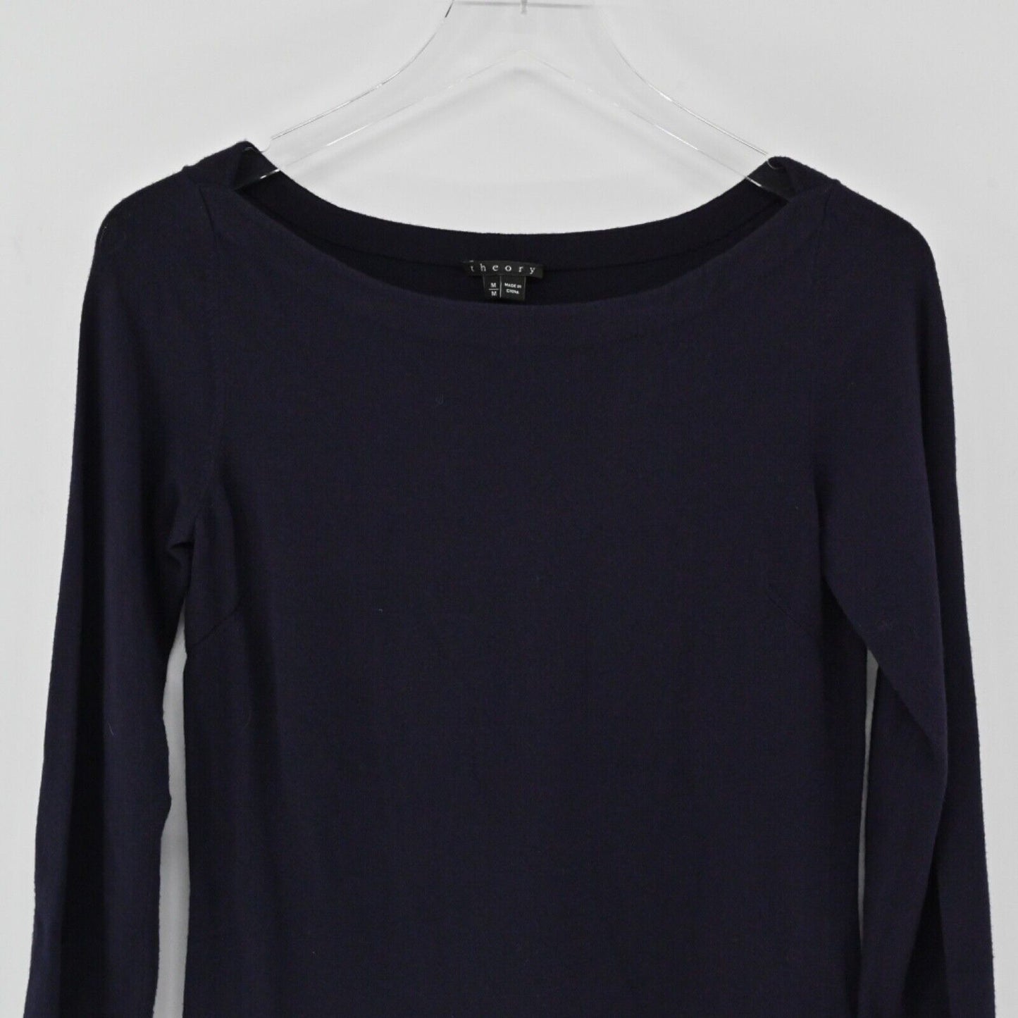 THEORY Sweater Womens Size M Navy Blue Red Stripe Jesup Dream Boat Neck Preppy