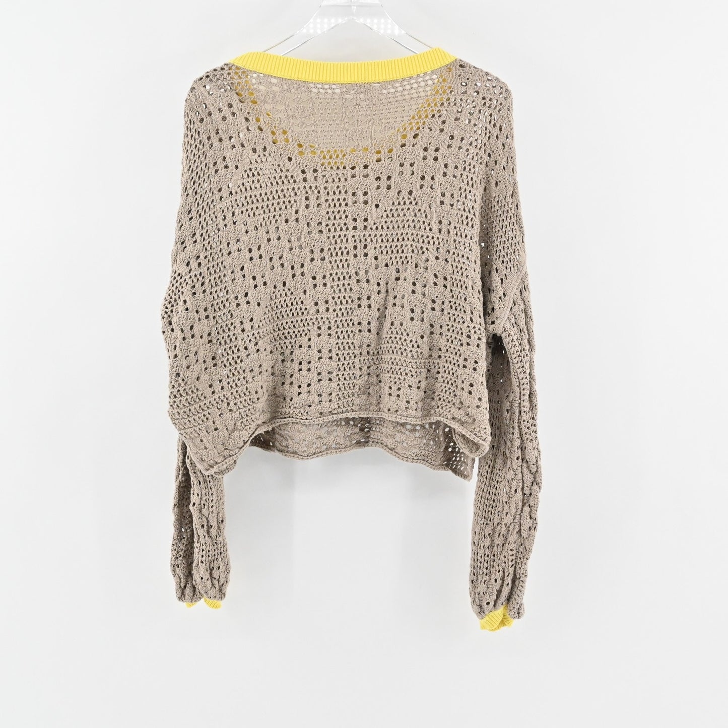 Free People Sweater Womens Large Tan Yellow Open Knit Pullover Boho Lightweight