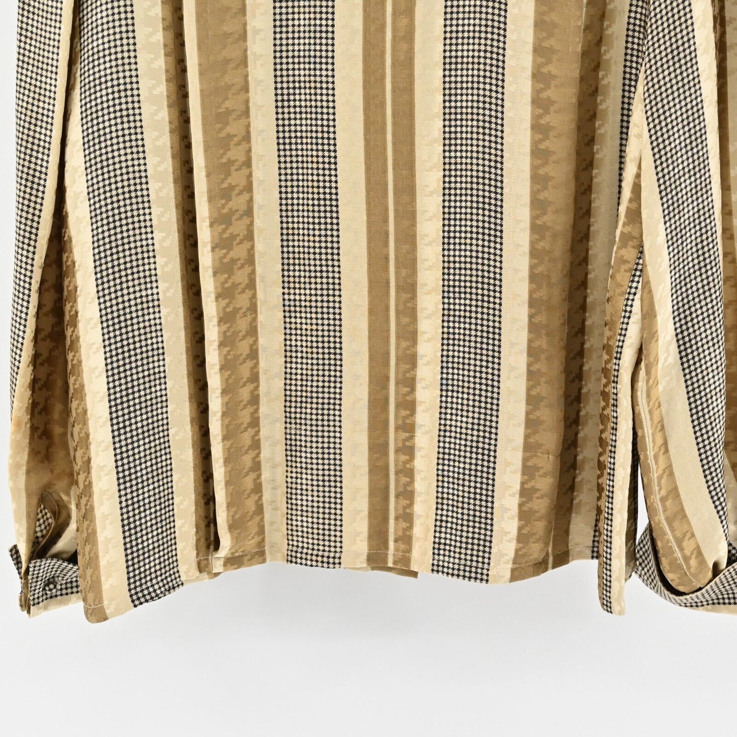 Vtg Silk Blouse Womens Sz 8 Houndstooth Top Stripe Collar Office Siren Academia