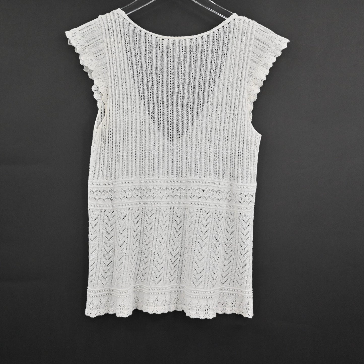 RALPH LAUREN Crochet Top Womens Sz M Black Label White Linen Knit Blouse Capsule