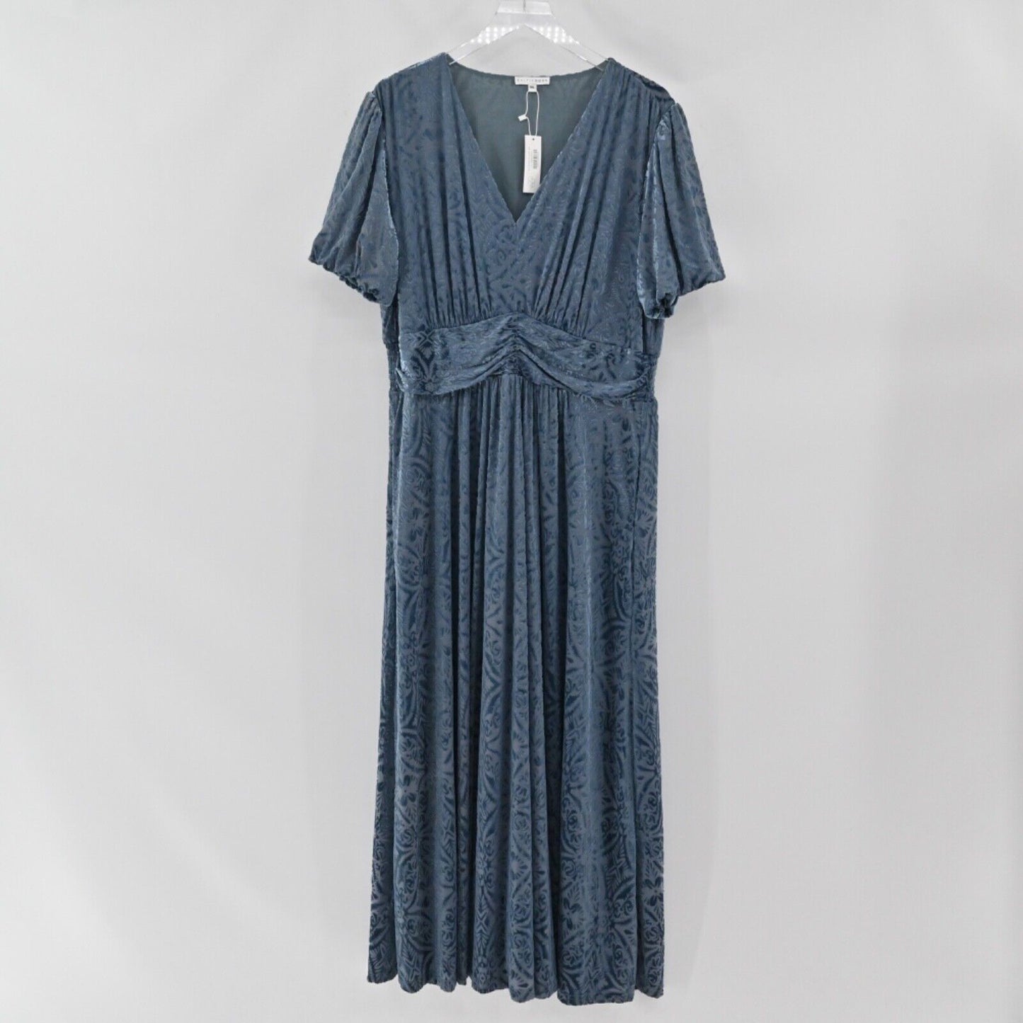 BALTIC BORN Dress Womens Sz 1XL Leslie Maxi Blue Embossed Velvet Puff Sleeve NEW